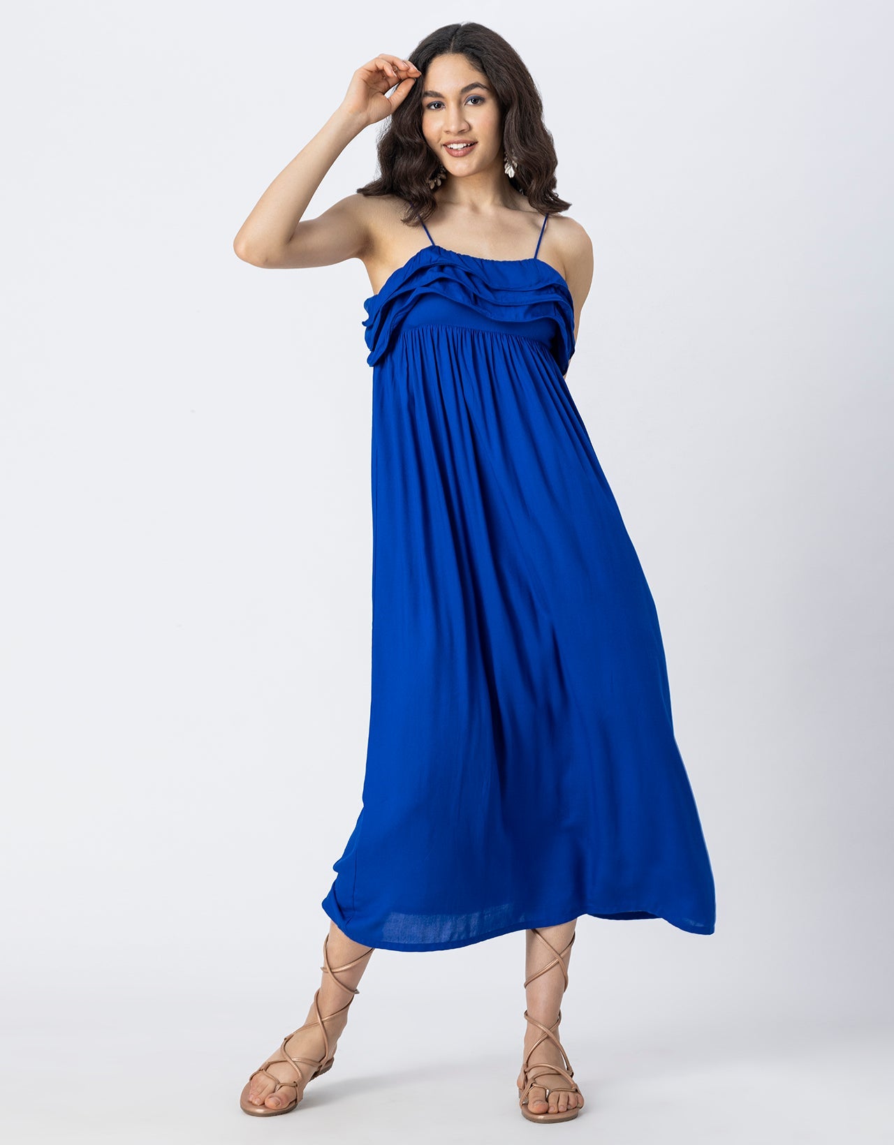 Women Solid Maxi Chic Frill Summer Dress