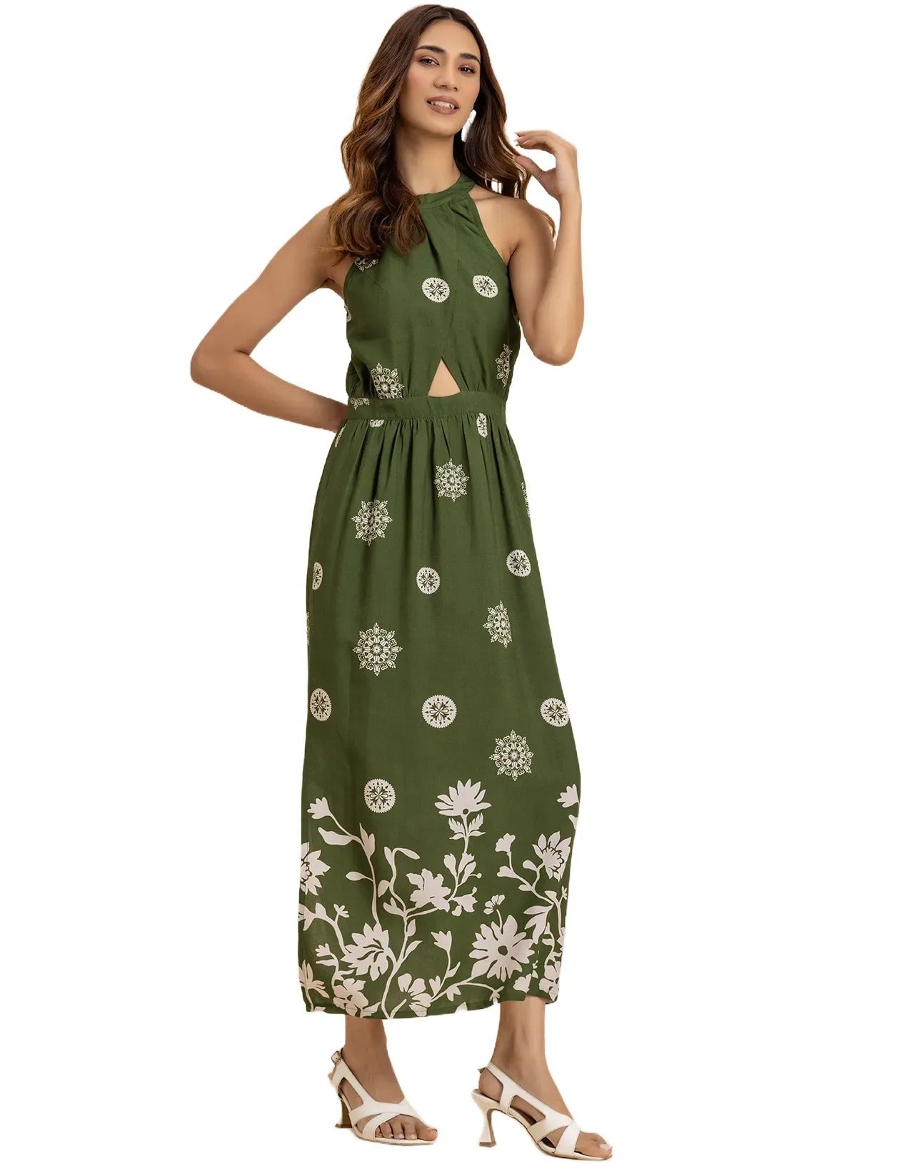 Sleeveless Cutout Style Maxi Dress With Side Slit