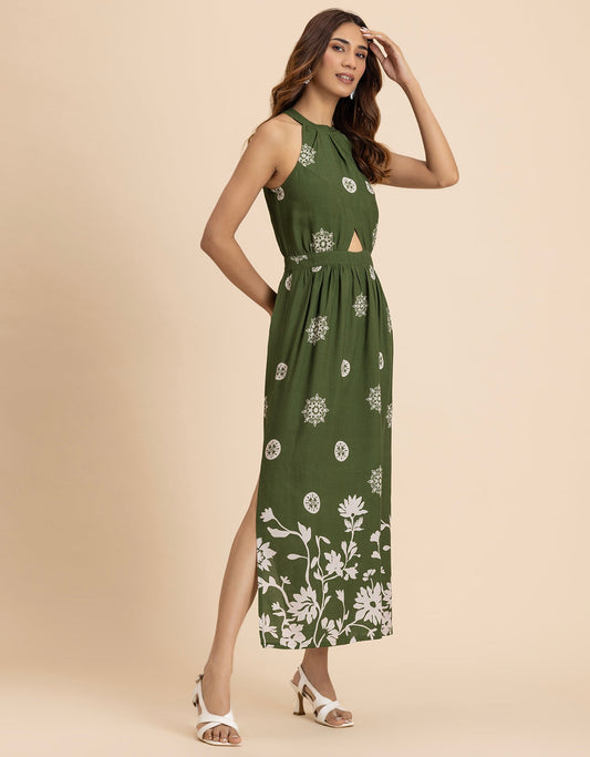 Sleeveless Cutout Style Maxi Dress With Side Slit