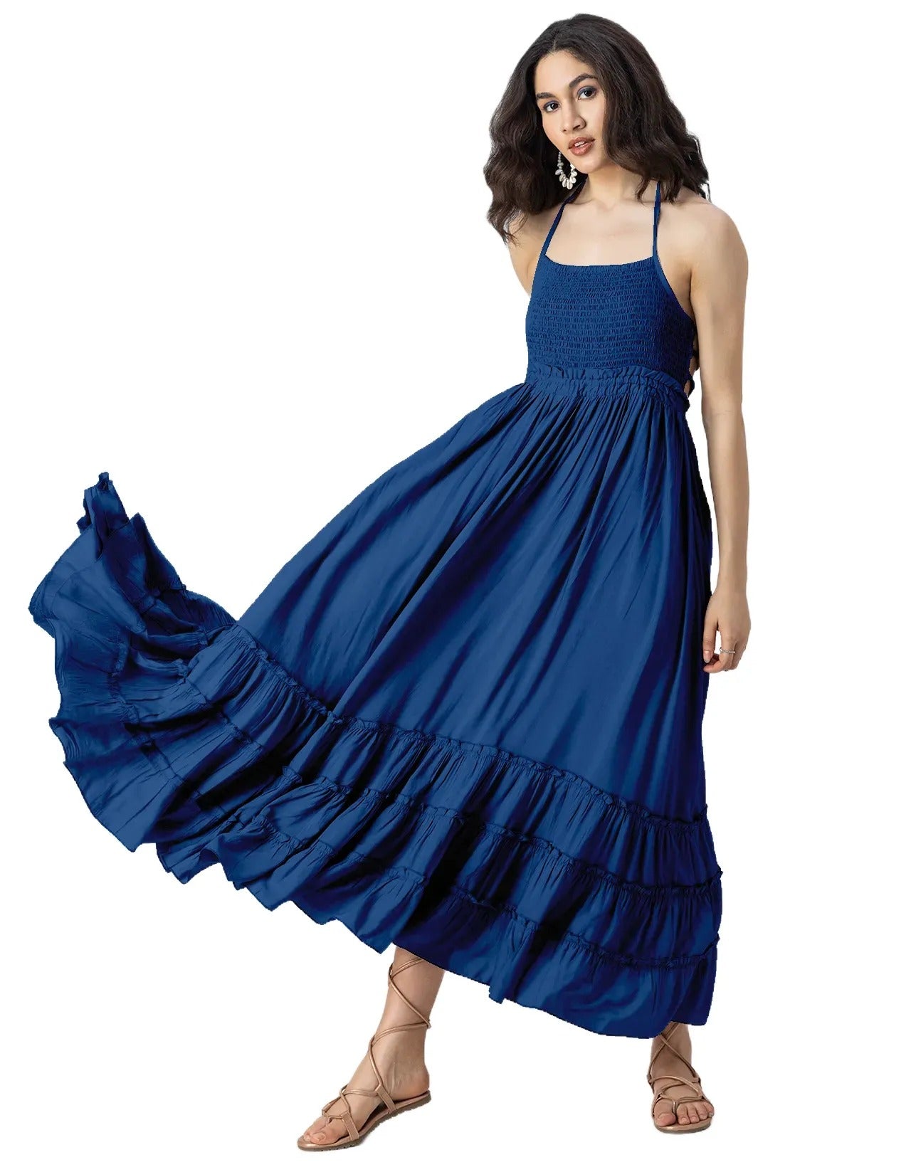 Backless Style Maxi Beach Tiered Dress