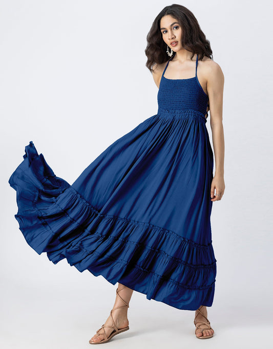 Backless Style Maxi Beach Tiered Dress