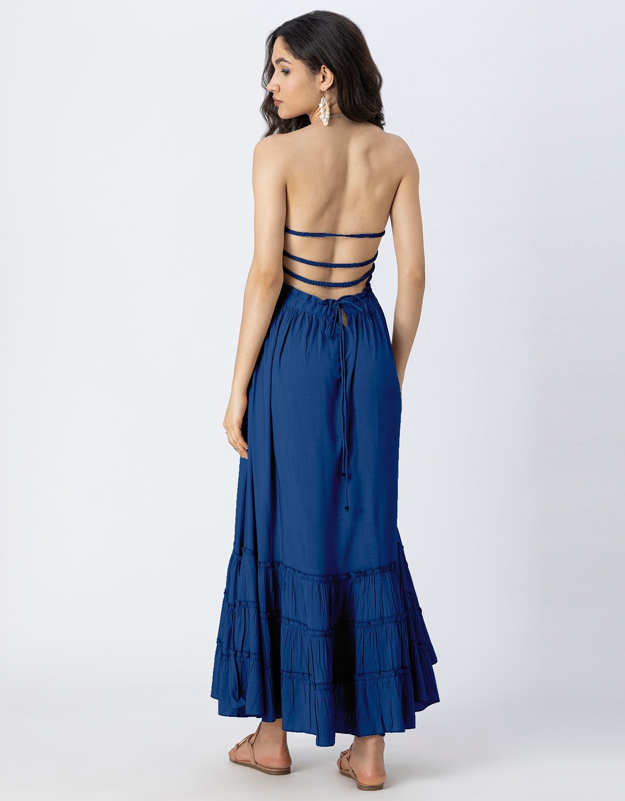 Backless Style Maxi Beach Tiered Dress