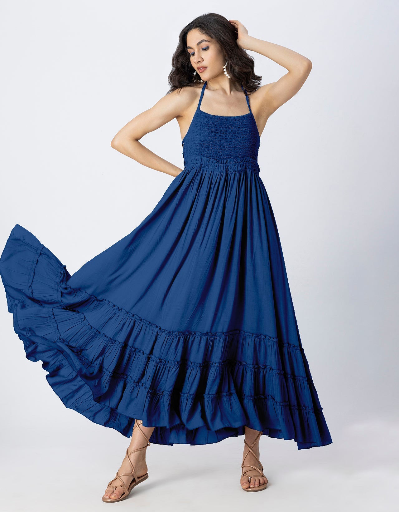 Backless Style Maxi Beach Tiered Dress