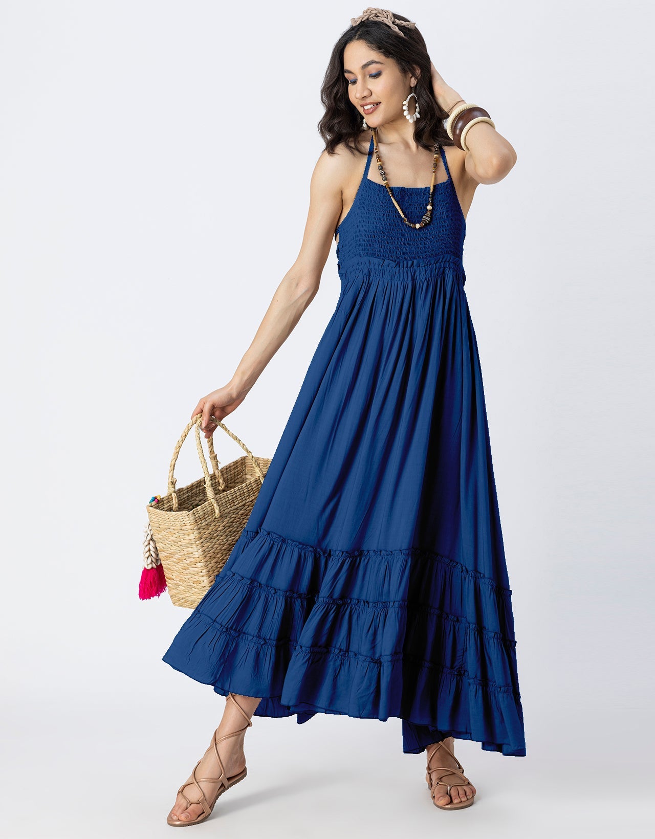 Backless Style Maxi Beach Tiered Dress