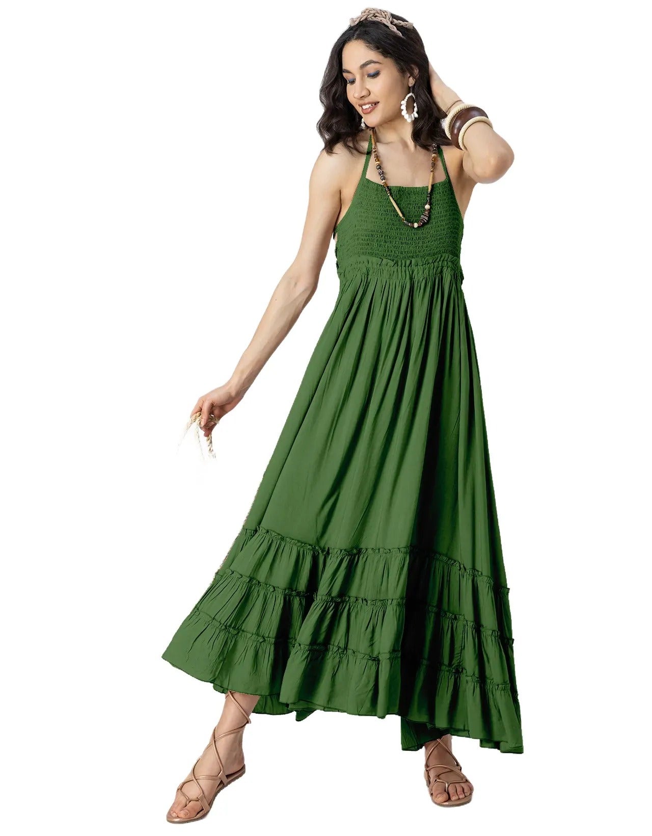 Backless Style Maxi Beach Tiered Dress