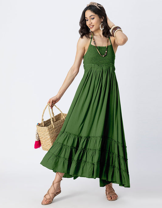 Backless Style Maxi Beach Tiered Dress