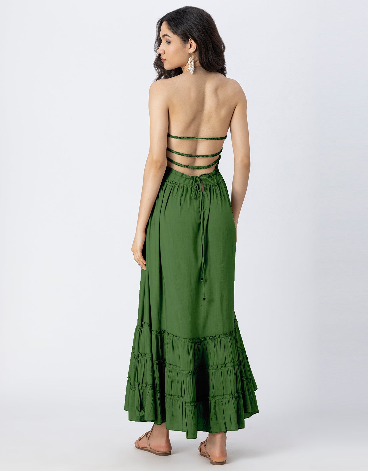 Backless Style Maxi Beach Tiered Dress
