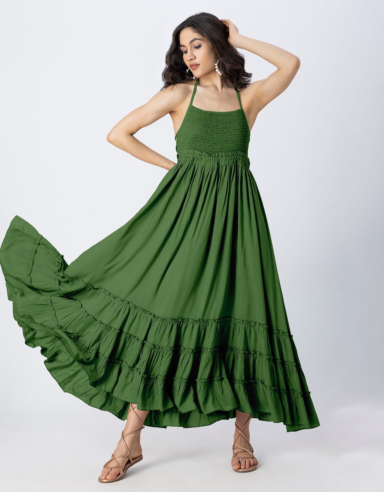 Backless Style Maxi Beach Tiered Dress