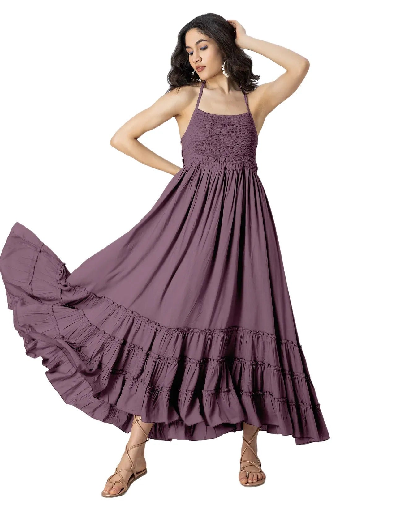 Backless Style Maxi Beach Tiered Dress