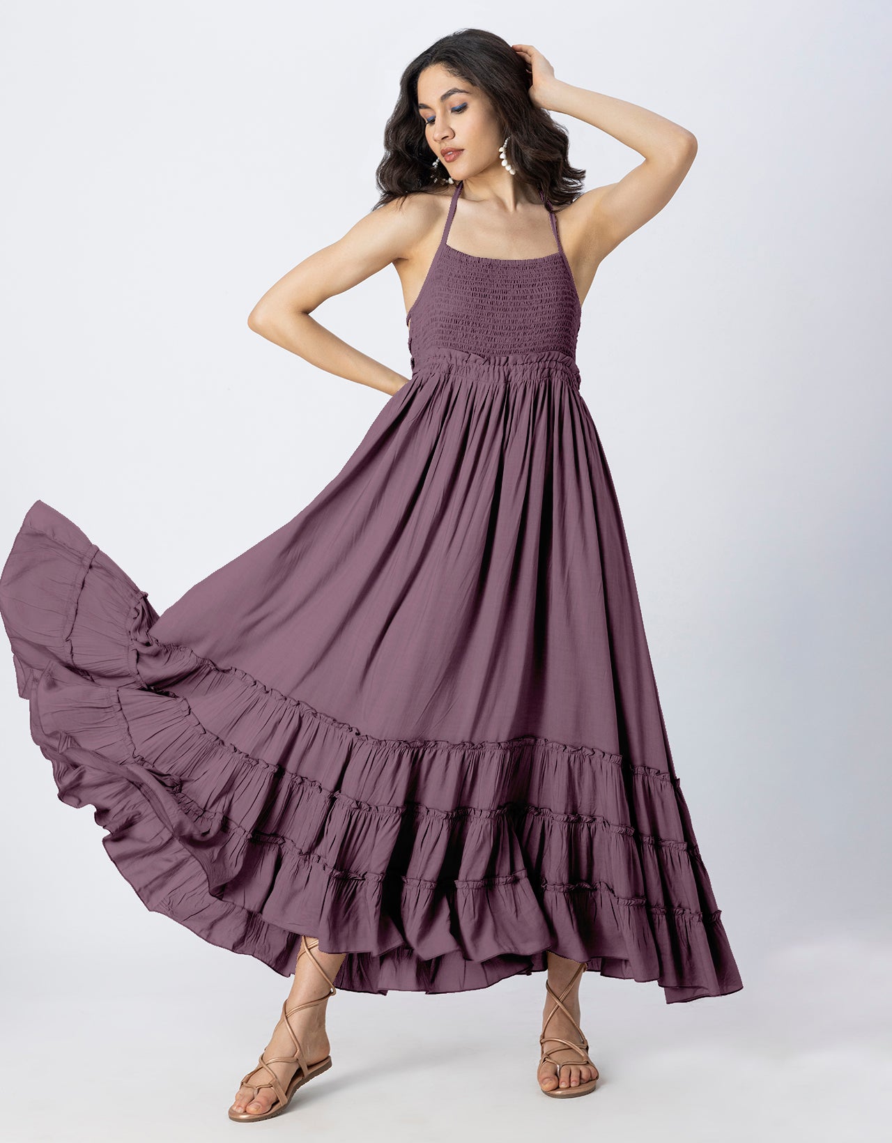 Backless Style Maxi Beach Tiered Dress