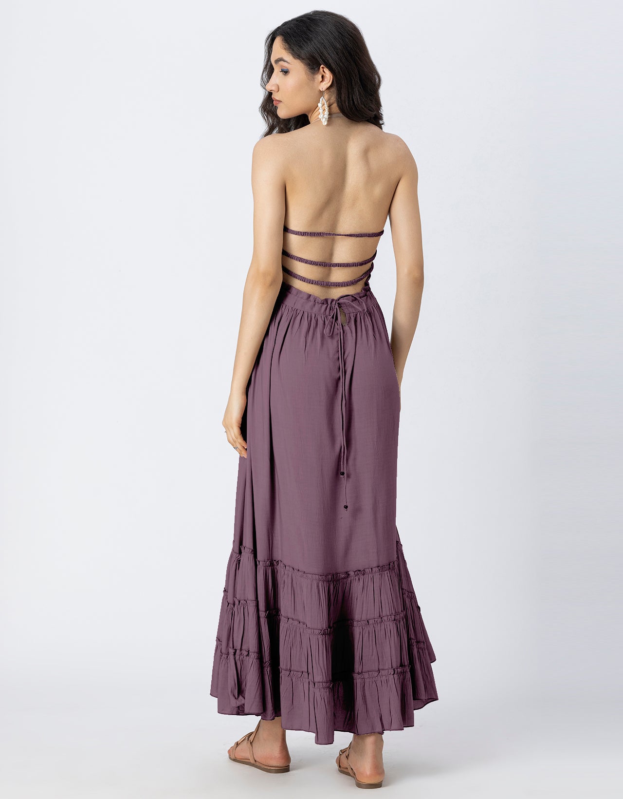 Backless Style Maxi Beach Tiered Dress