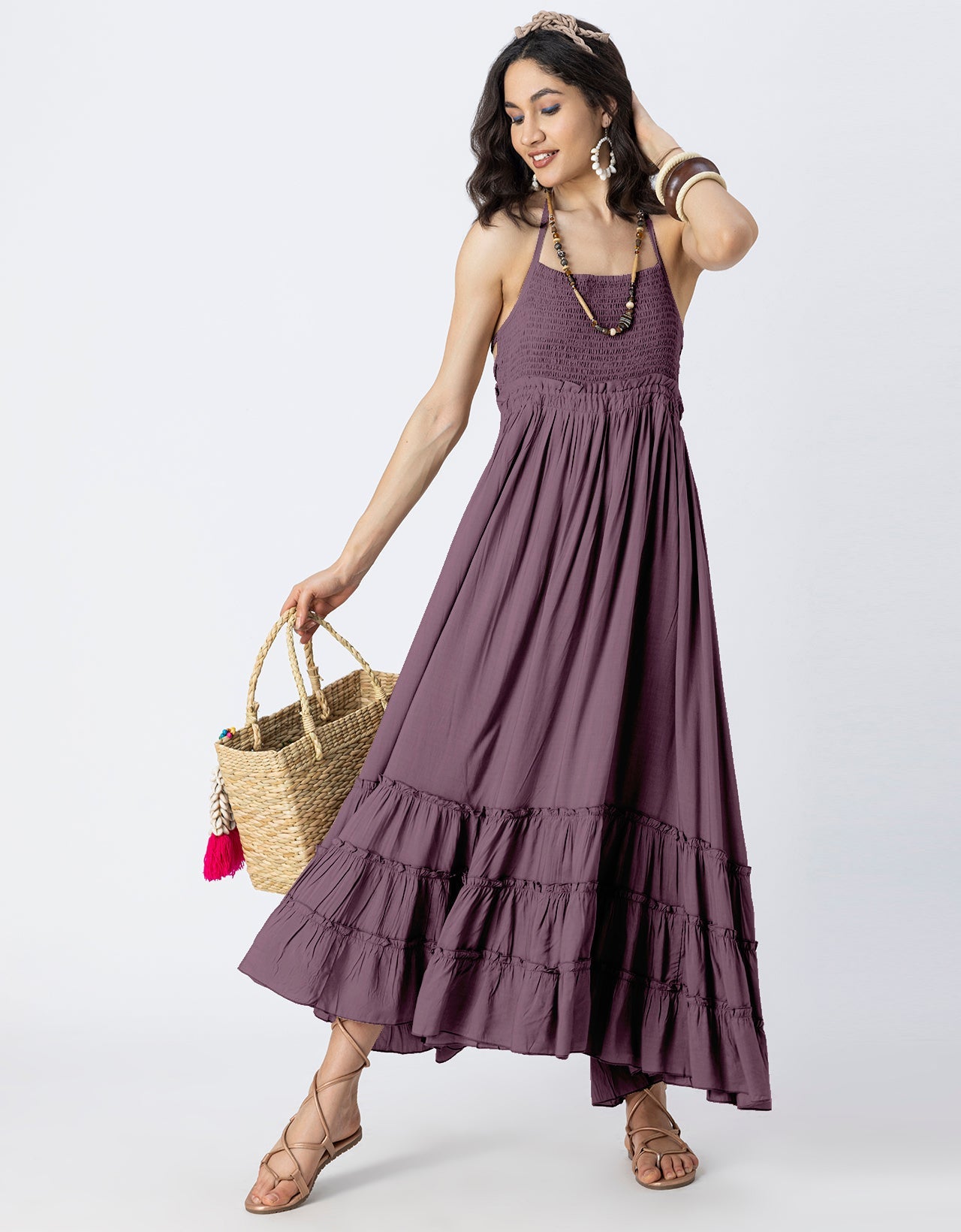 Backless Style Maxi Beach Tiered Dress