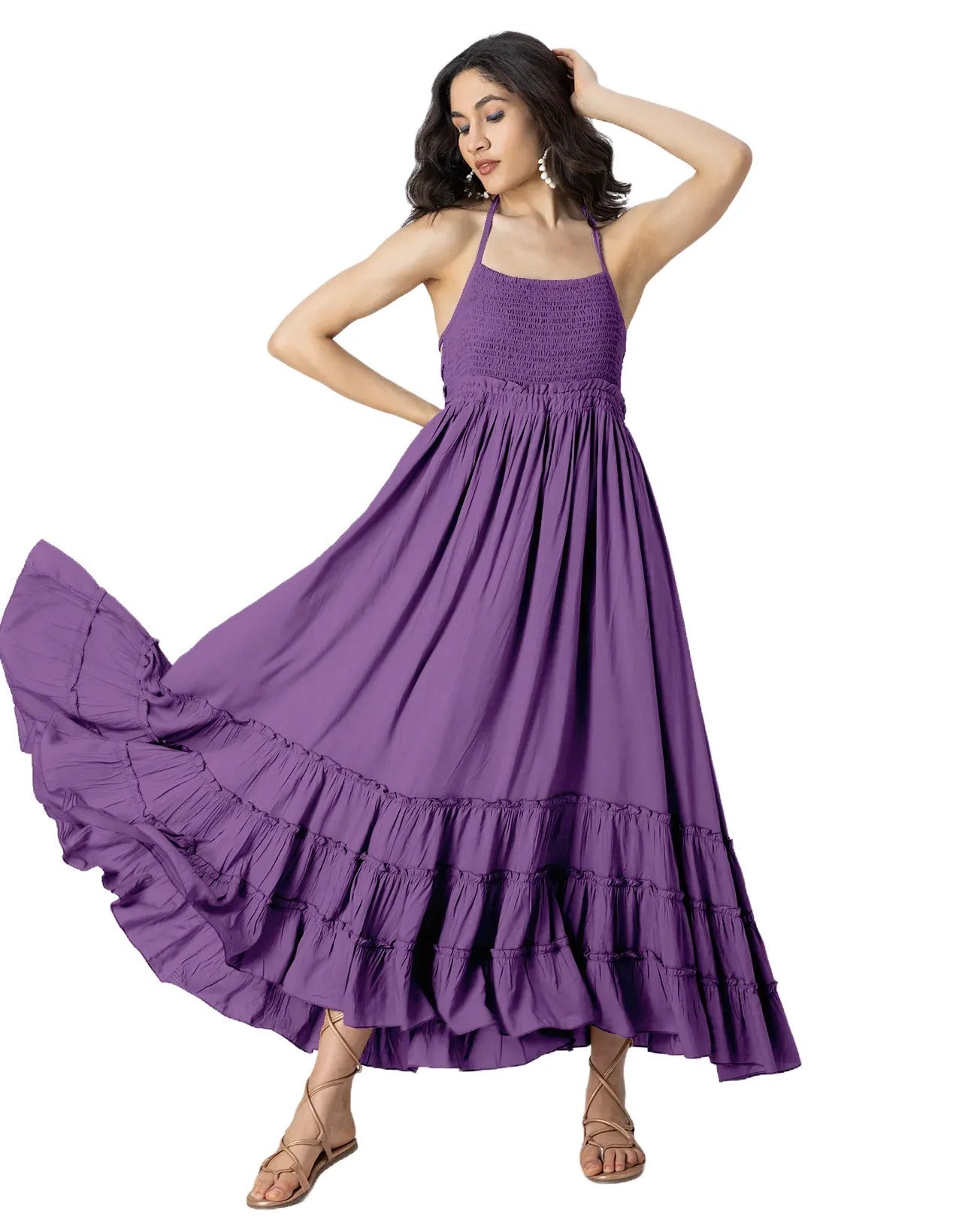 Backless Style Maxi Beach Tiered Dress