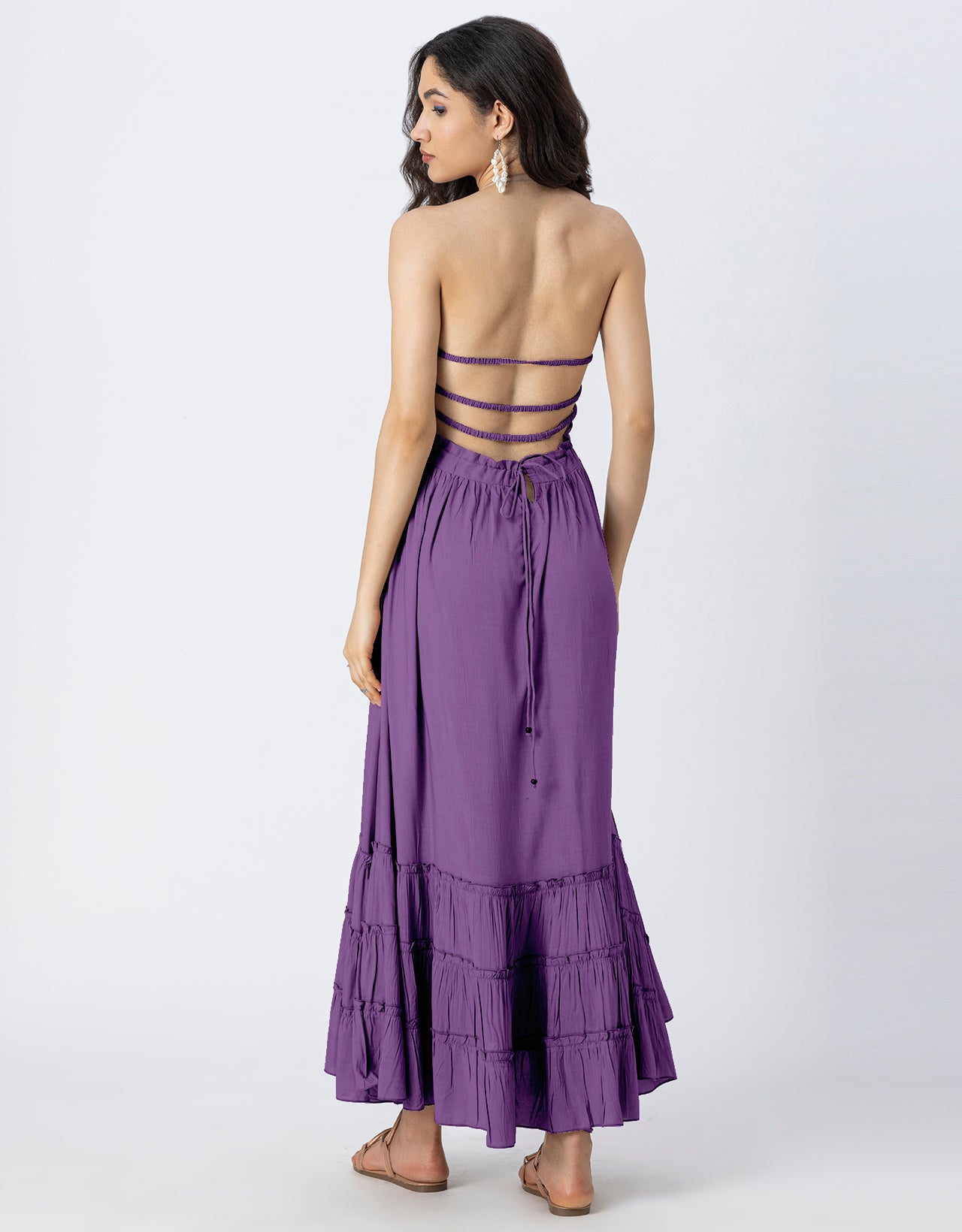 Backless Style Maxi Beach Tiered Dress