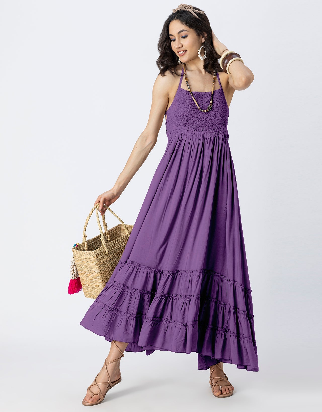 Backless Style Maxi Beach Tiered Dress