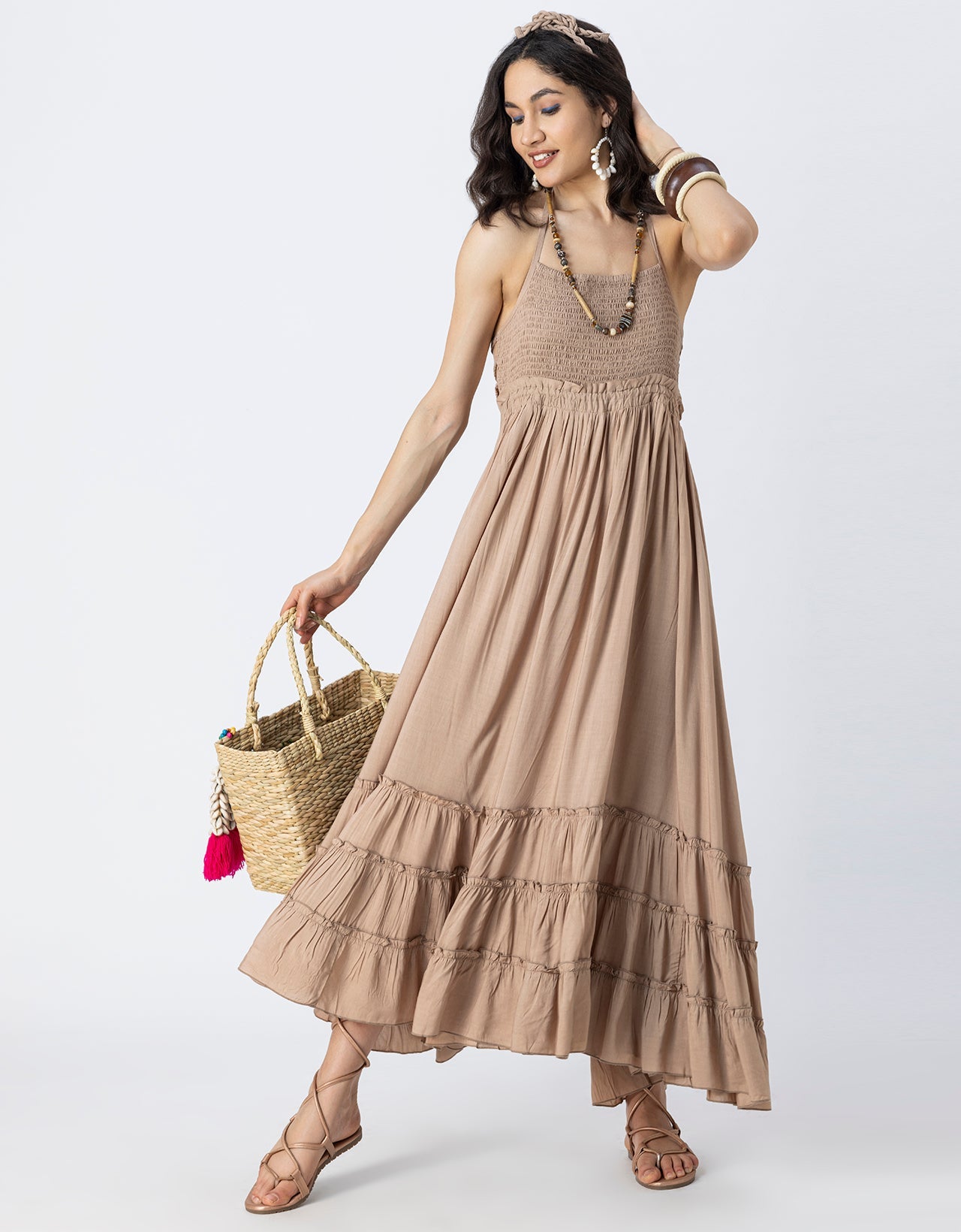 Backless Style Maxi Beach Tiered Dress