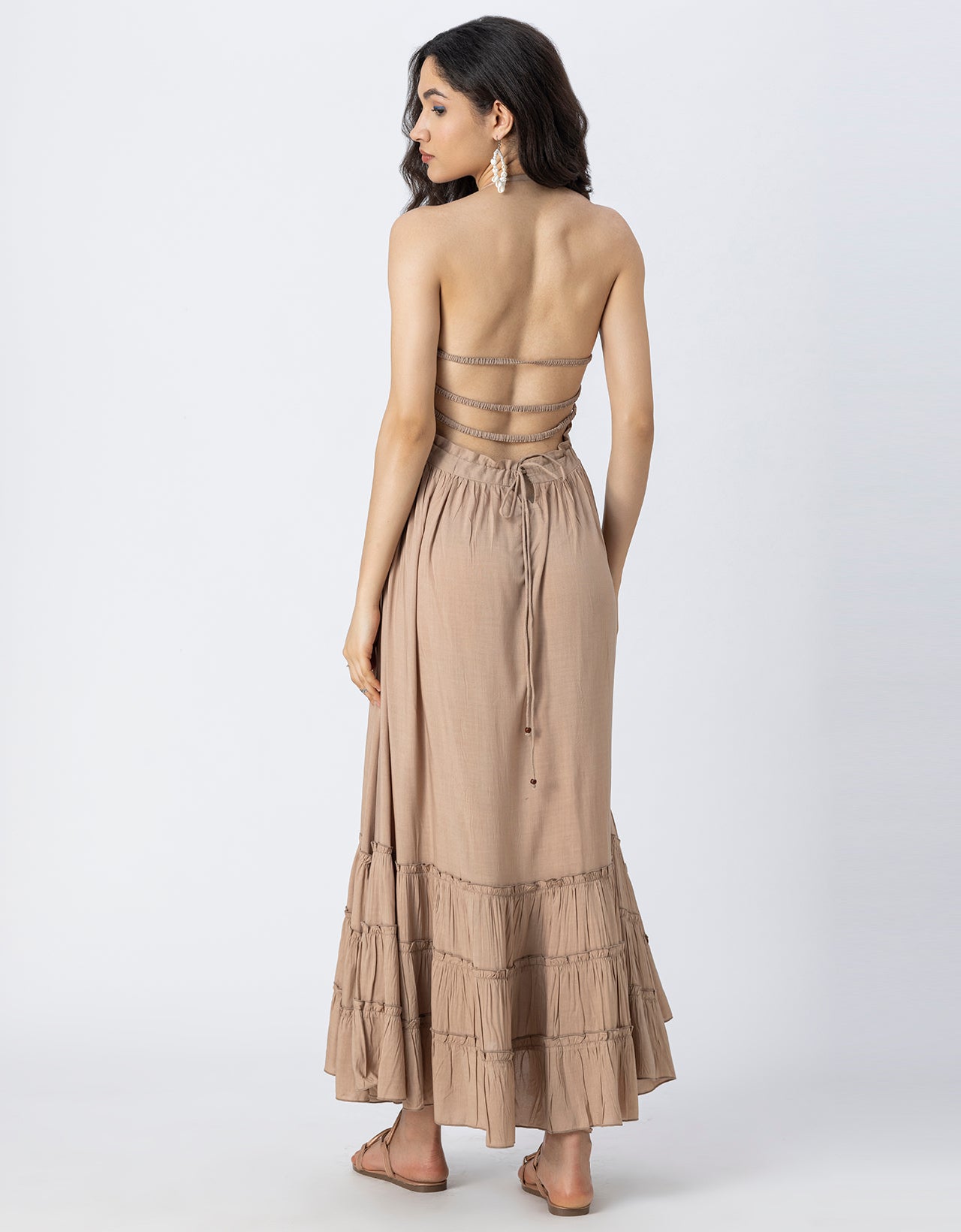Backless Style Maxi Beach Tiered Dress
