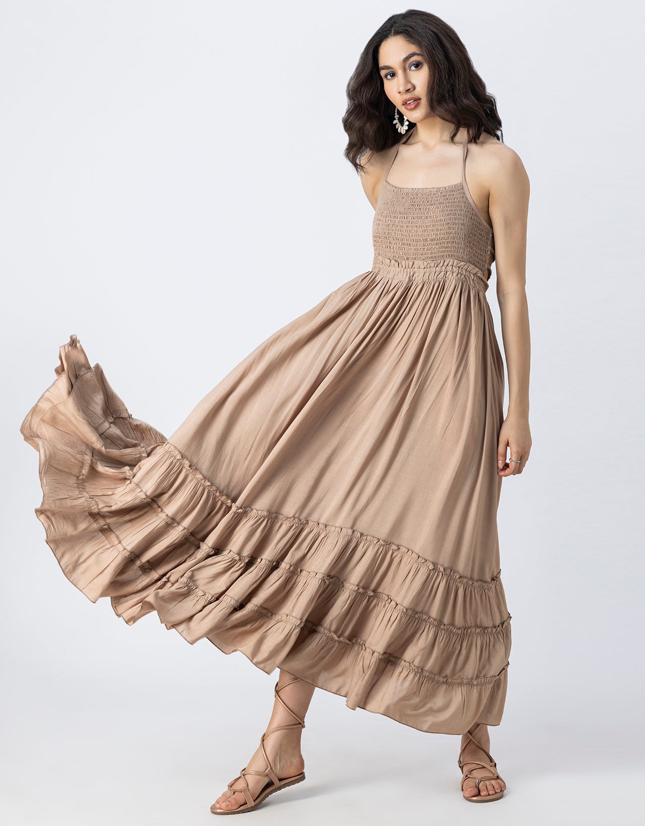 Backless Style Maxi Beach Tiered Dress