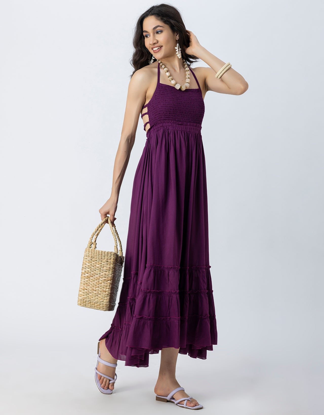 Backless Style Maxi Beach Tiered Dress
