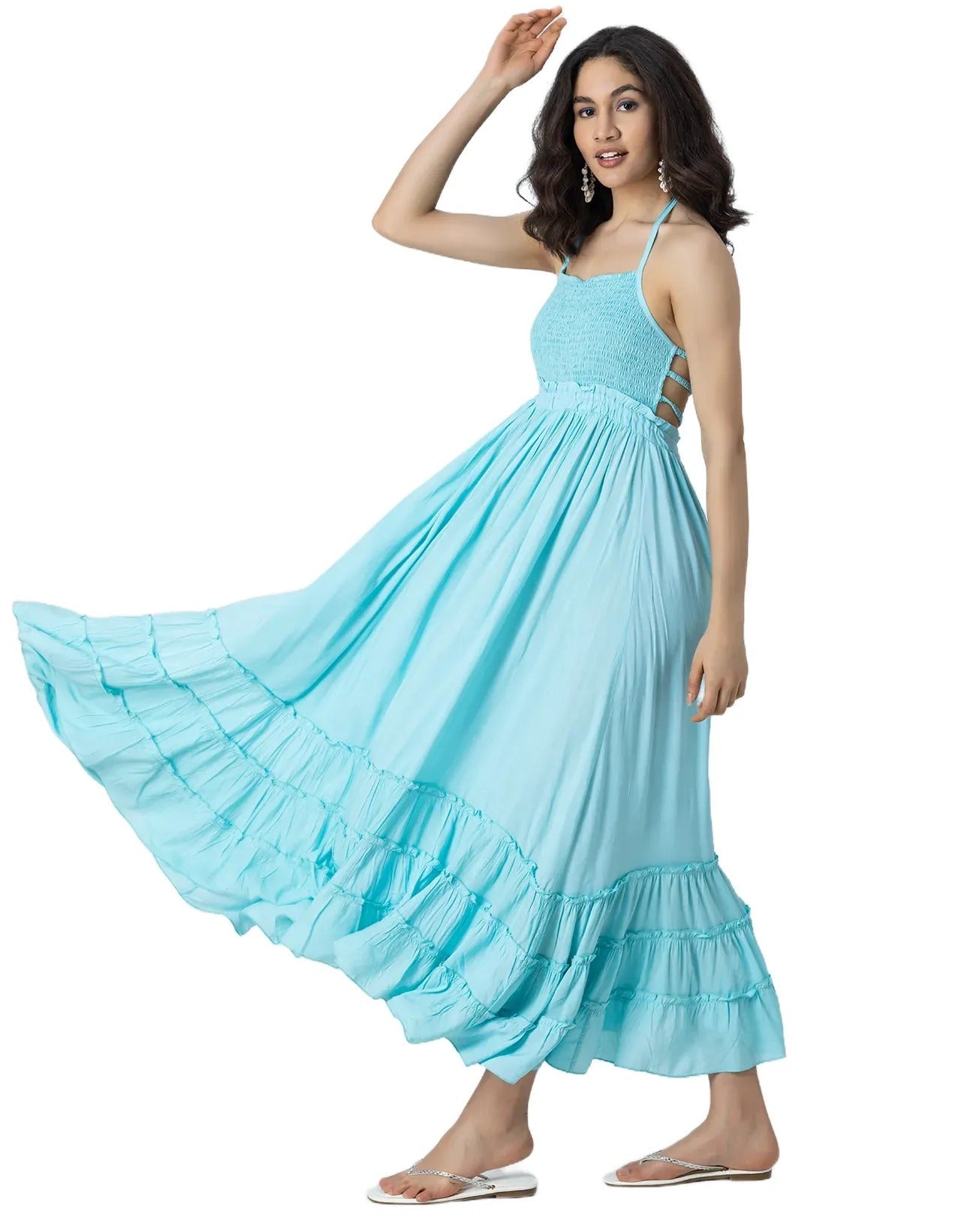 Backless Style Maxi Beach Tiered Dress