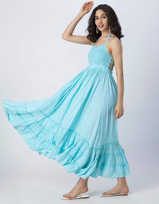 Backless Style Maxi Beach Tiered Dress