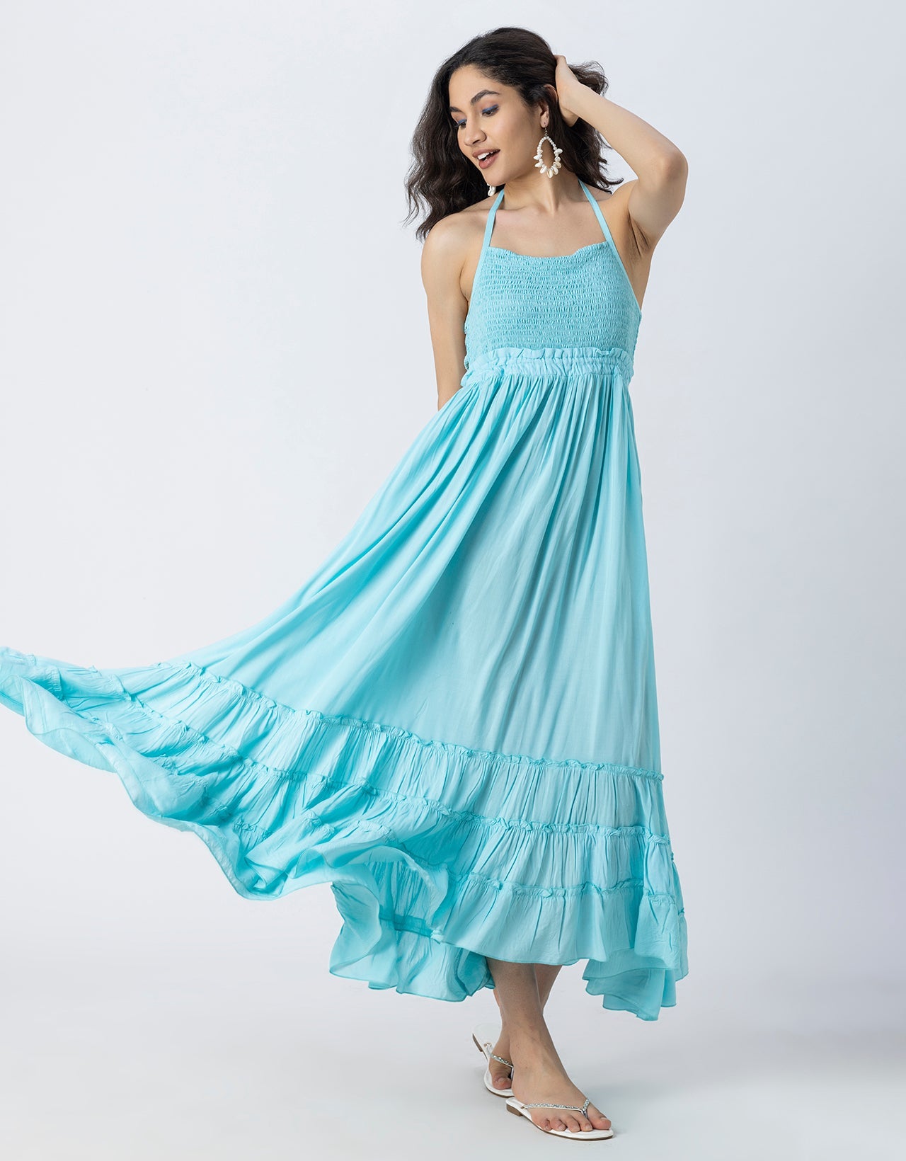 Backless Style Maxi Beach Tiered Dress