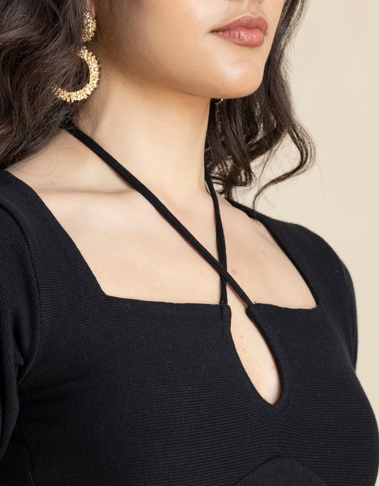 Solid Tie Up Midi Casual Dress For Women