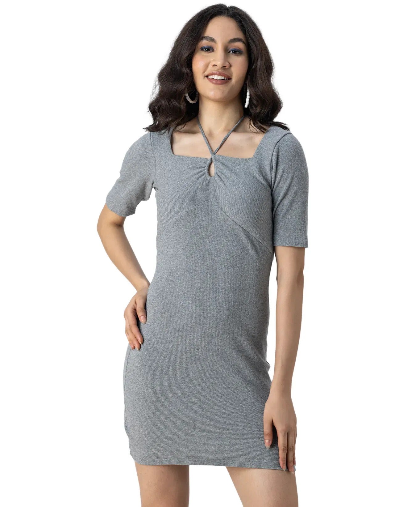 Solid Tie Up Midi Casual Dress For Women