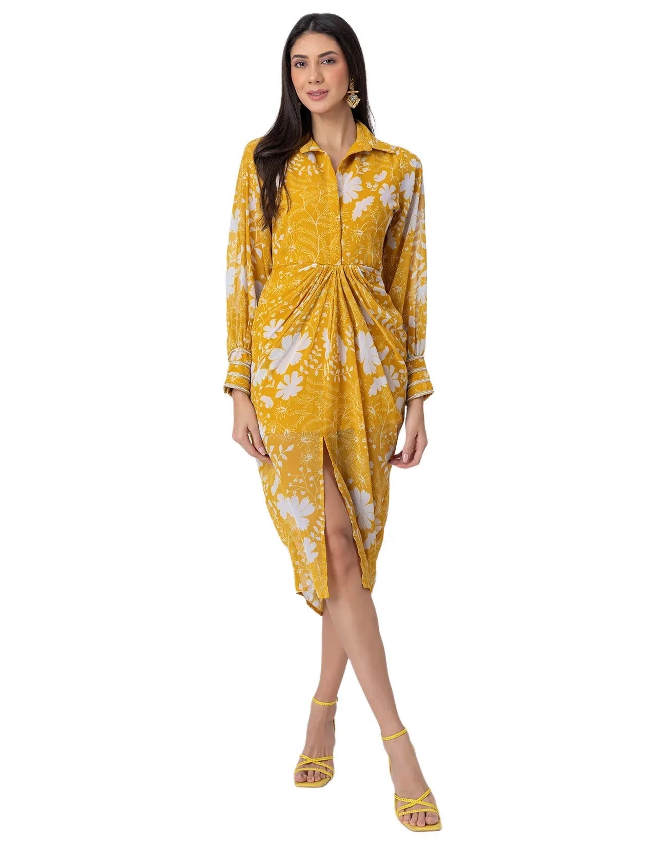 Printed Shirt Draped Dress, Indo-Western Wear Clothing for Women
