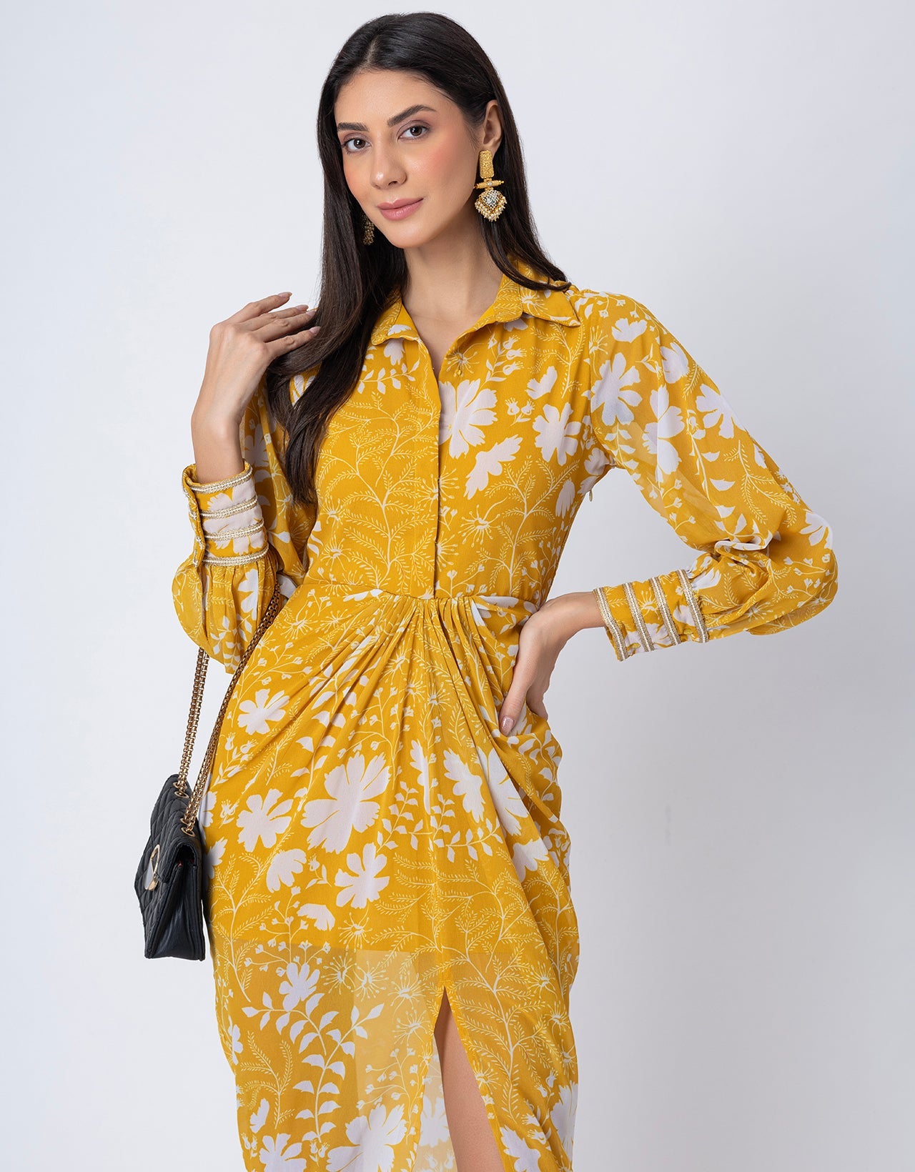 Printed Shirt Draped Dress, Indo-Western Wear Clothing for Women