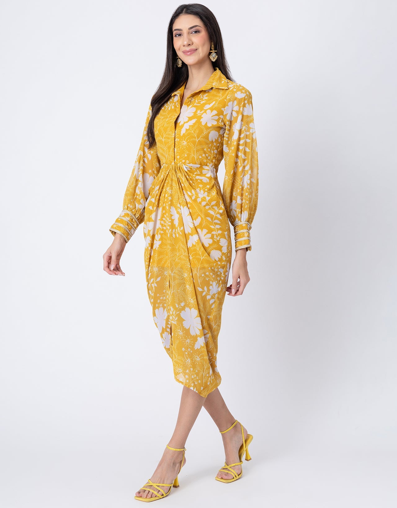 Printed Shirt Draped Dress, Indo-Western Wear Clothing for Women