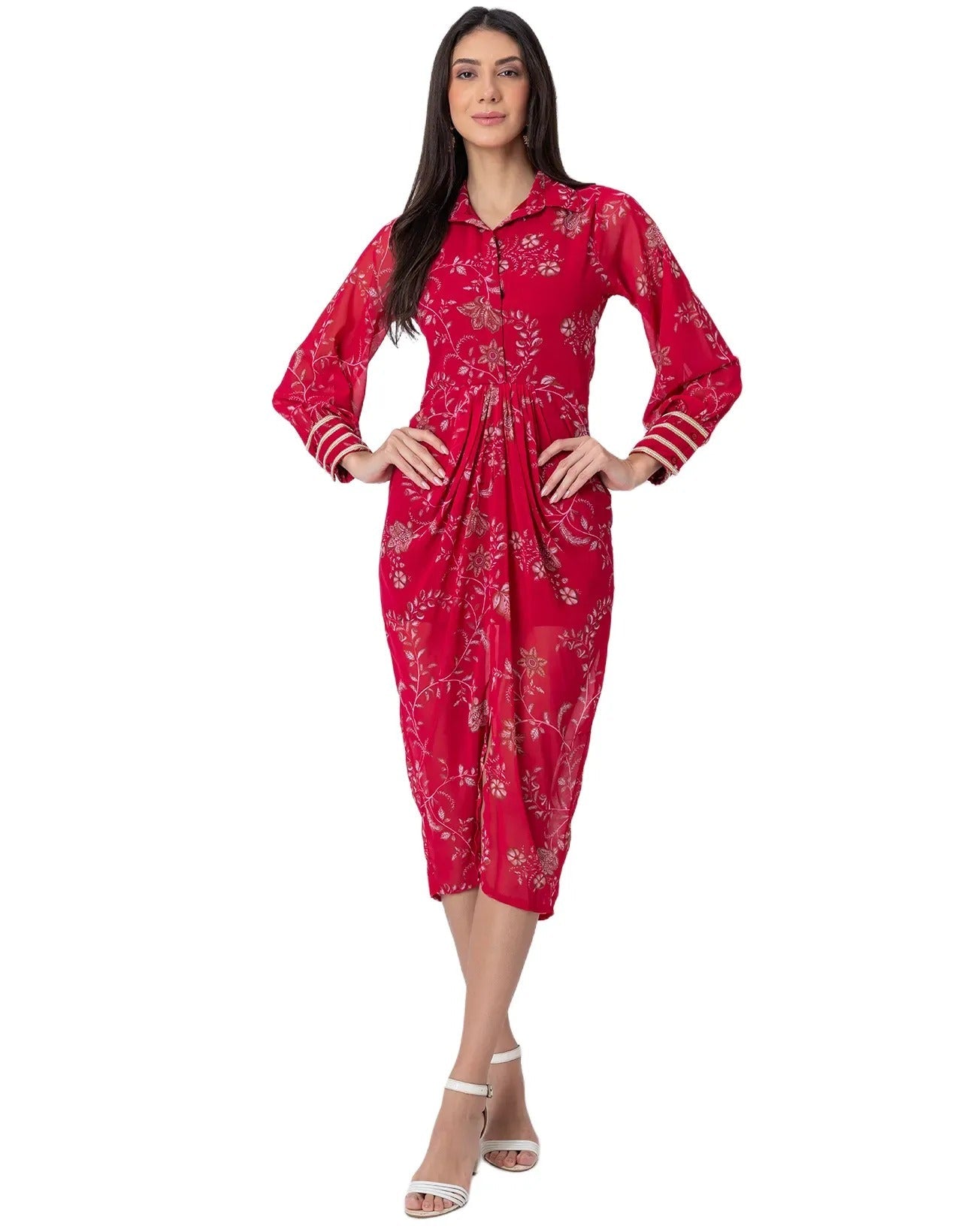 Printed Shirt Draped Dress, Indo-Western Wear Clothing for Women