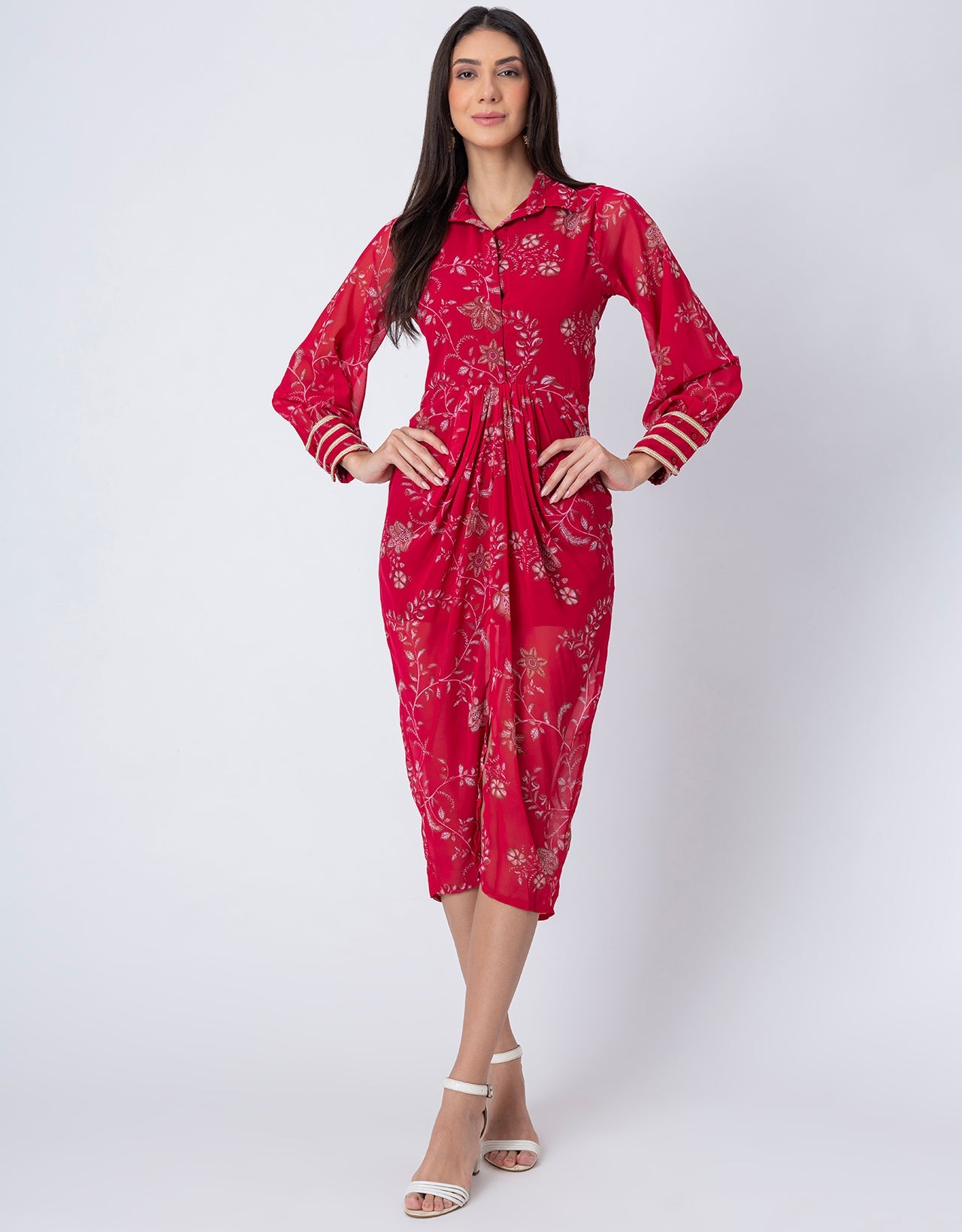 Printed Shirt Draped Dress, Indo-Western Wear Clothing for Women