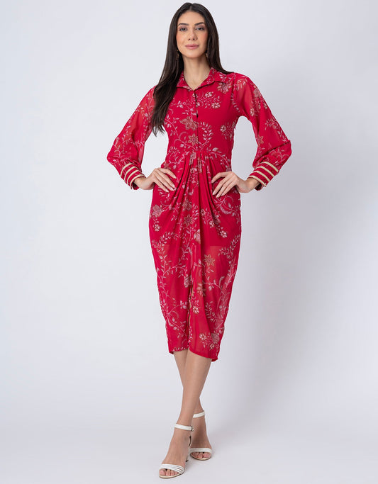 Printed Shirt Draped Dress, Indo-Western Wear Clothing for Women