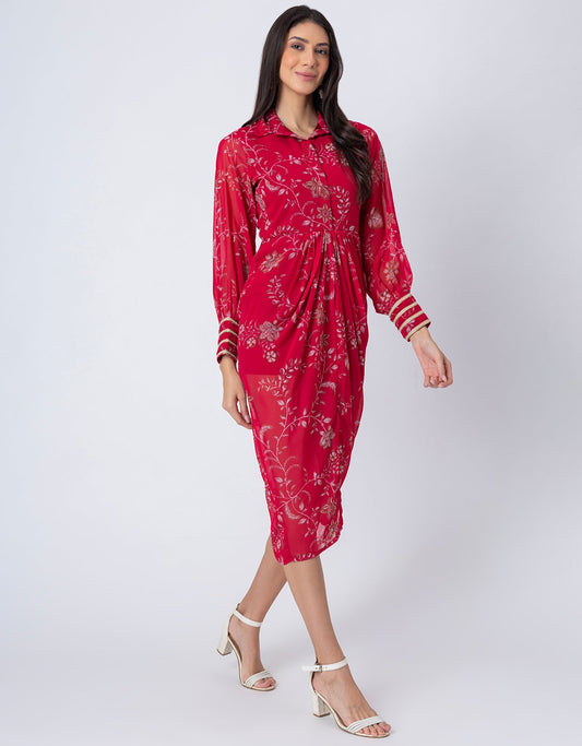 Printed Shirt Draped Dress, Indo-Western Wear Clothing for Women