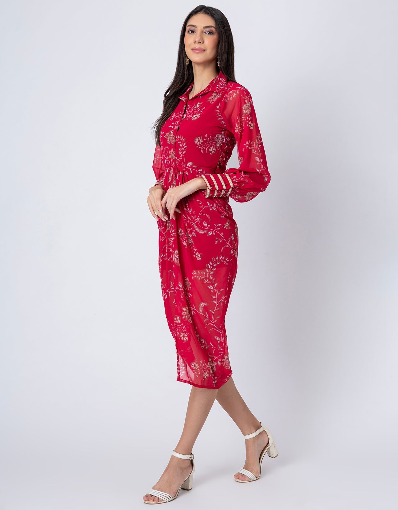 Printed Shirt Draped Dress, Indo-Western Wear Clothing for Women