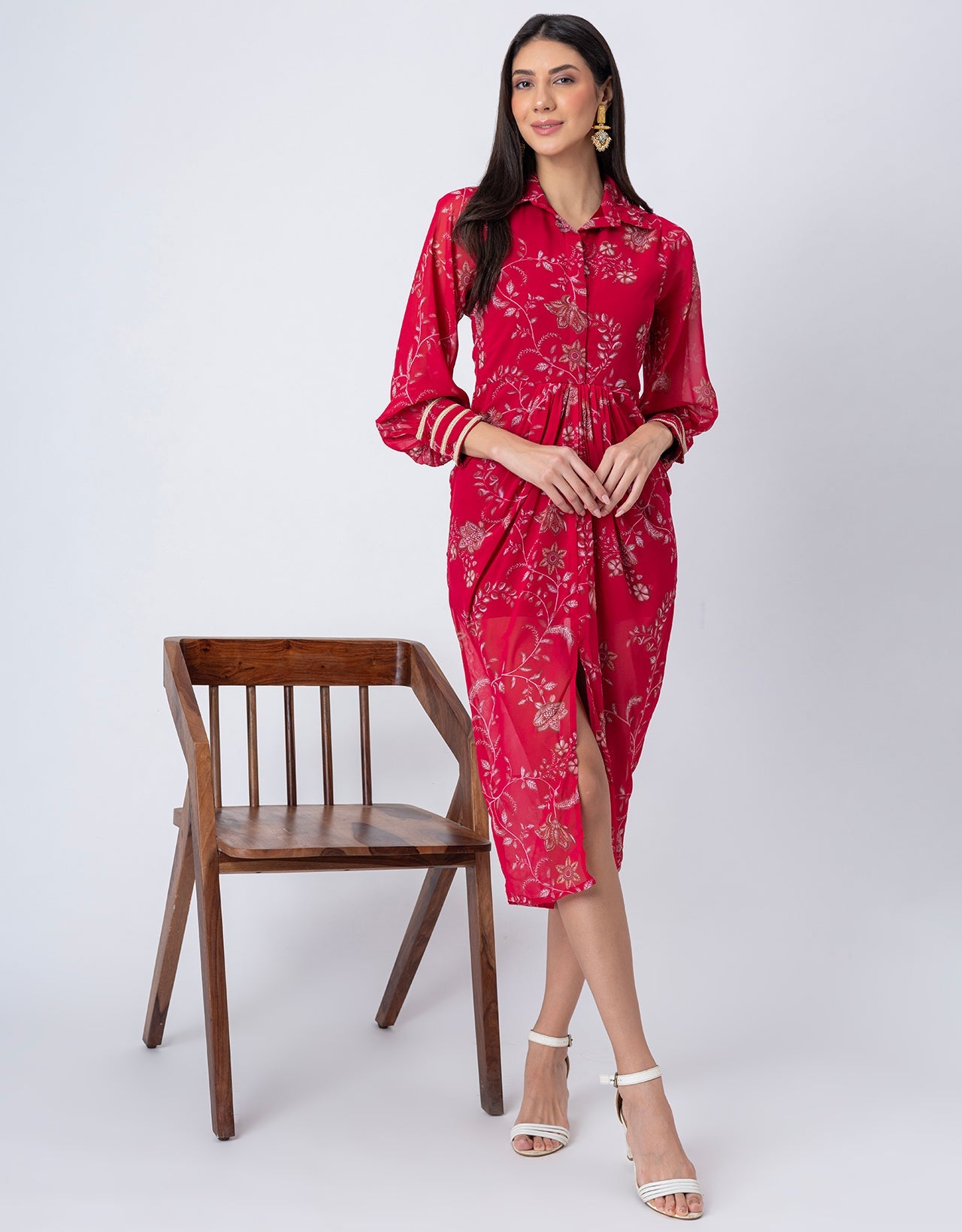 Printed Shirt Draped Dress, Indo-Western Wear Clothing for Women