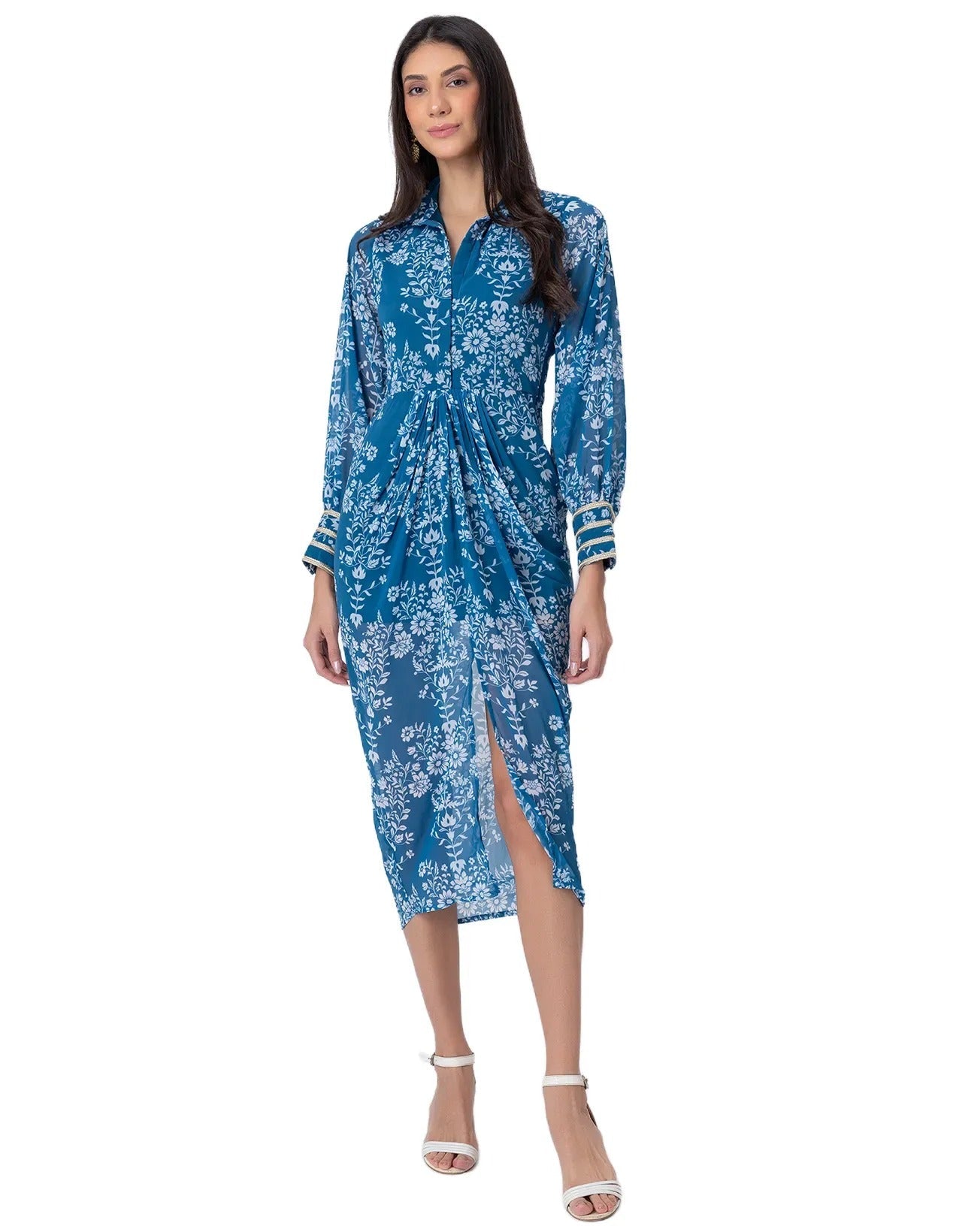 Printed Shirt Draped Dress, Indo-Western Wear Clothing for Women