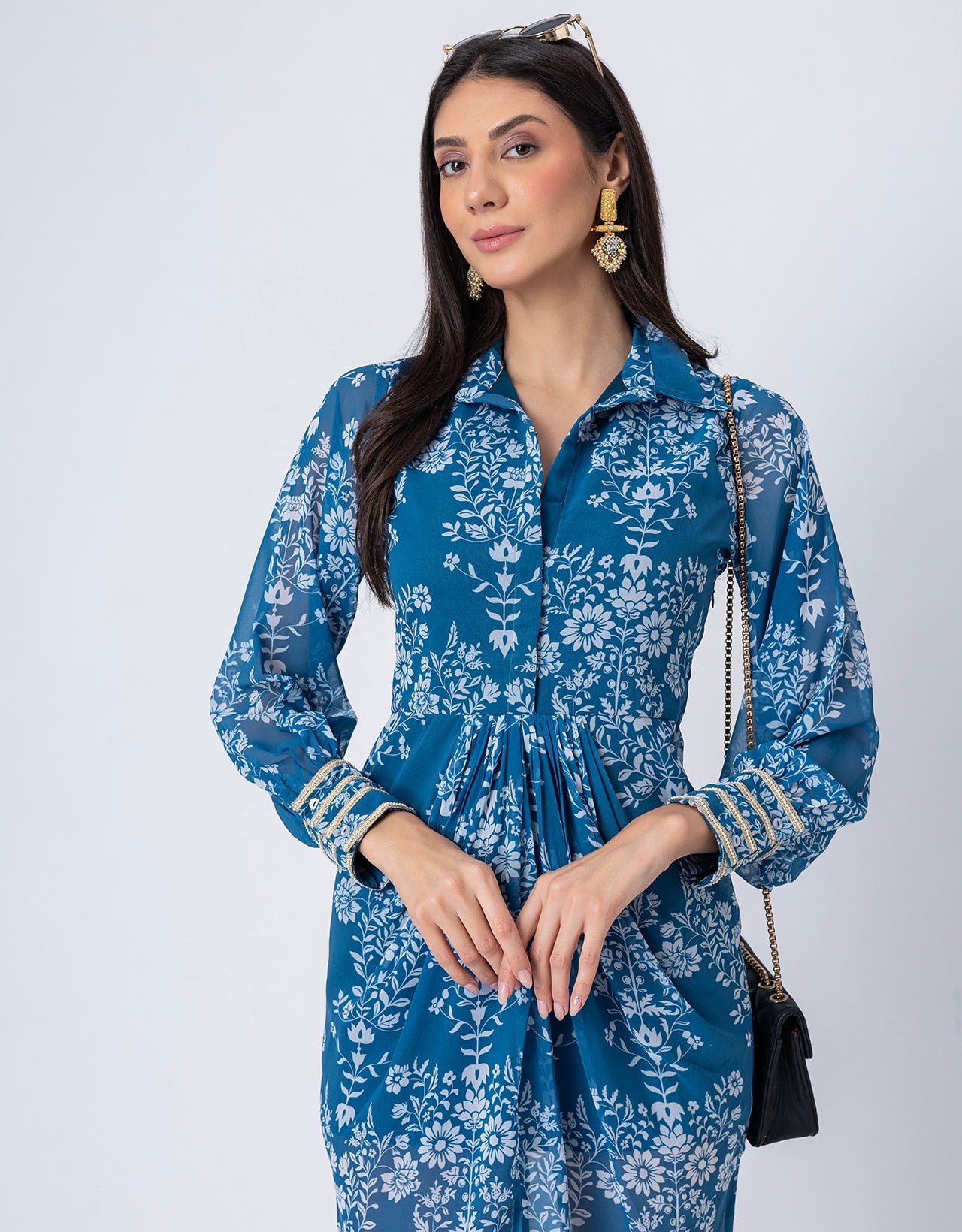 Printed Shirt Draped Dress, Indo-Western Wear Clothing for Women