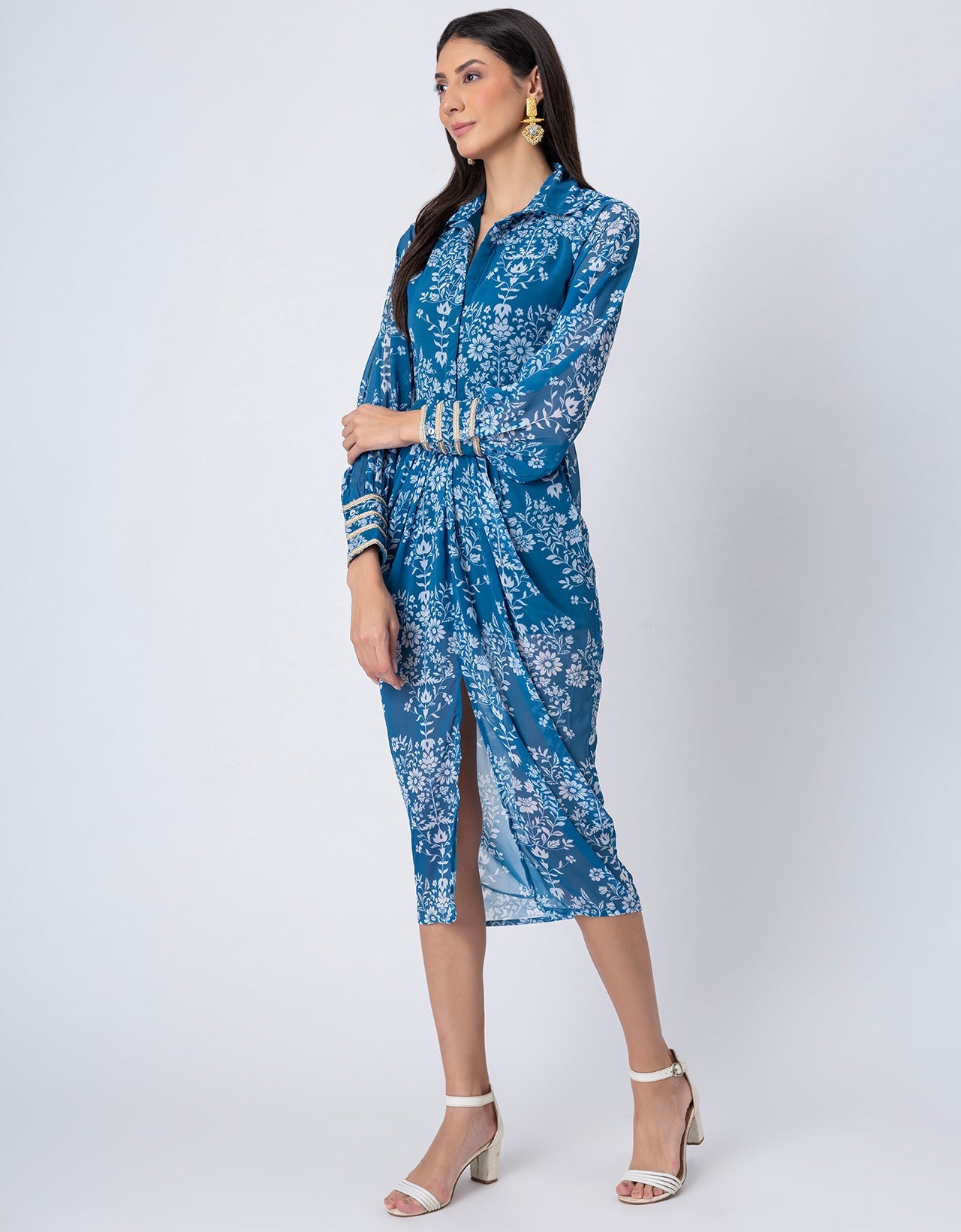Printed Shirt Draped Dress, Indo-Western Wear Clothing for Women