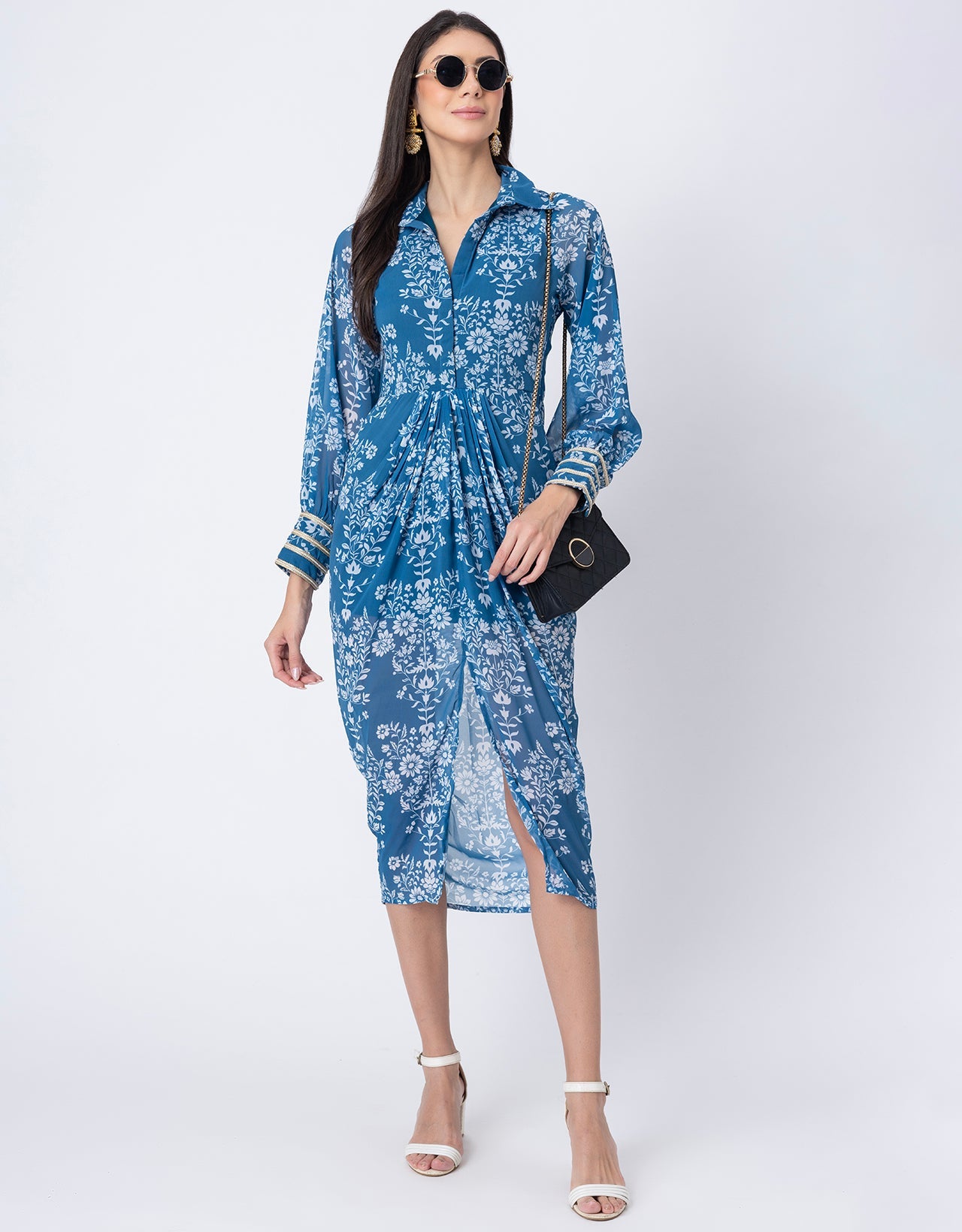 Printed Shirt Draped Dress, Indo-Western Wear Clothing for Women