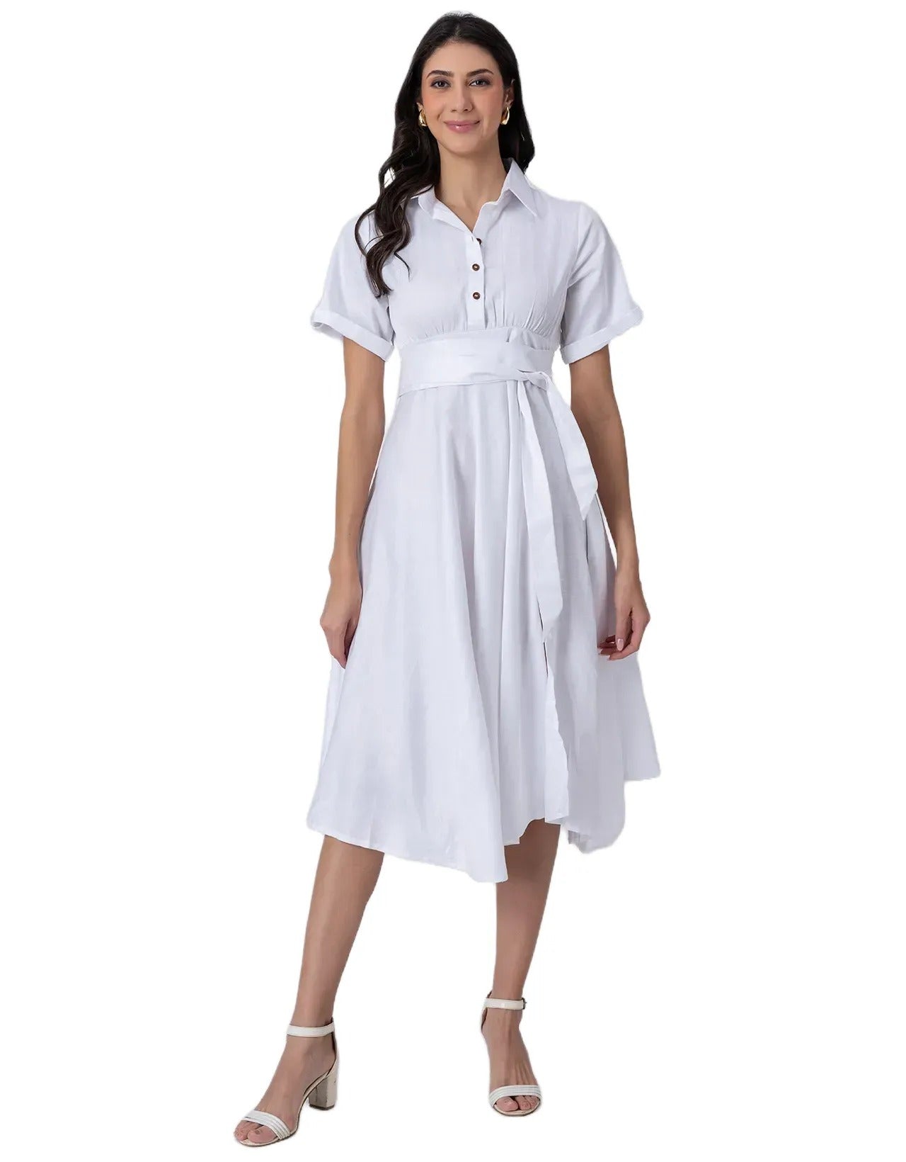 Exclusive Boho Style Solid Midi Women's Dress with Side Slit