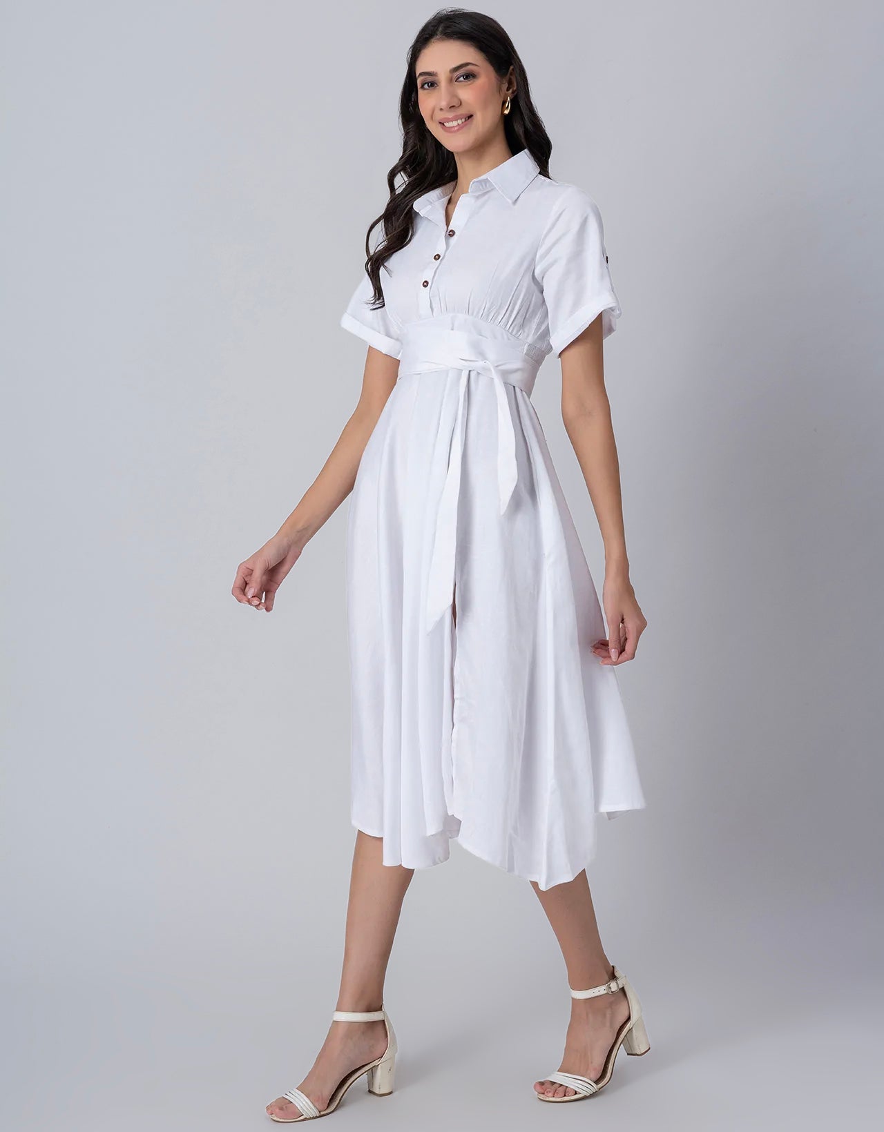 Exclusive Boho Style Solid Midi Women's Dress with Side Slit