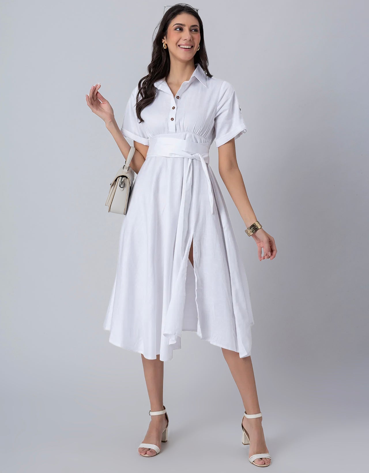 Exclusive Boho Style Solid Midi Women's Dress with Side Slit