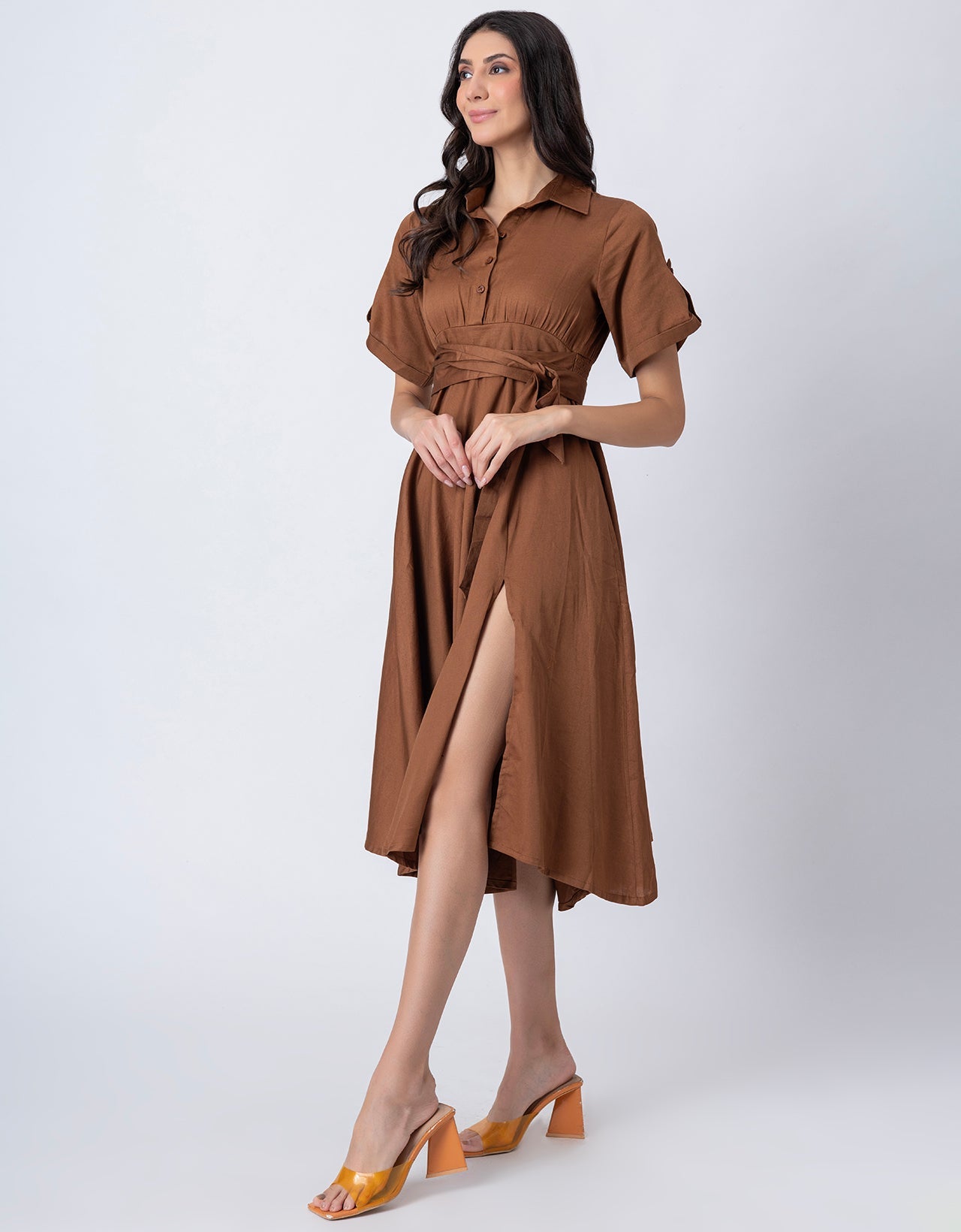 Exclusive Boho Style Solid Midi Women's Dress with Side Slit