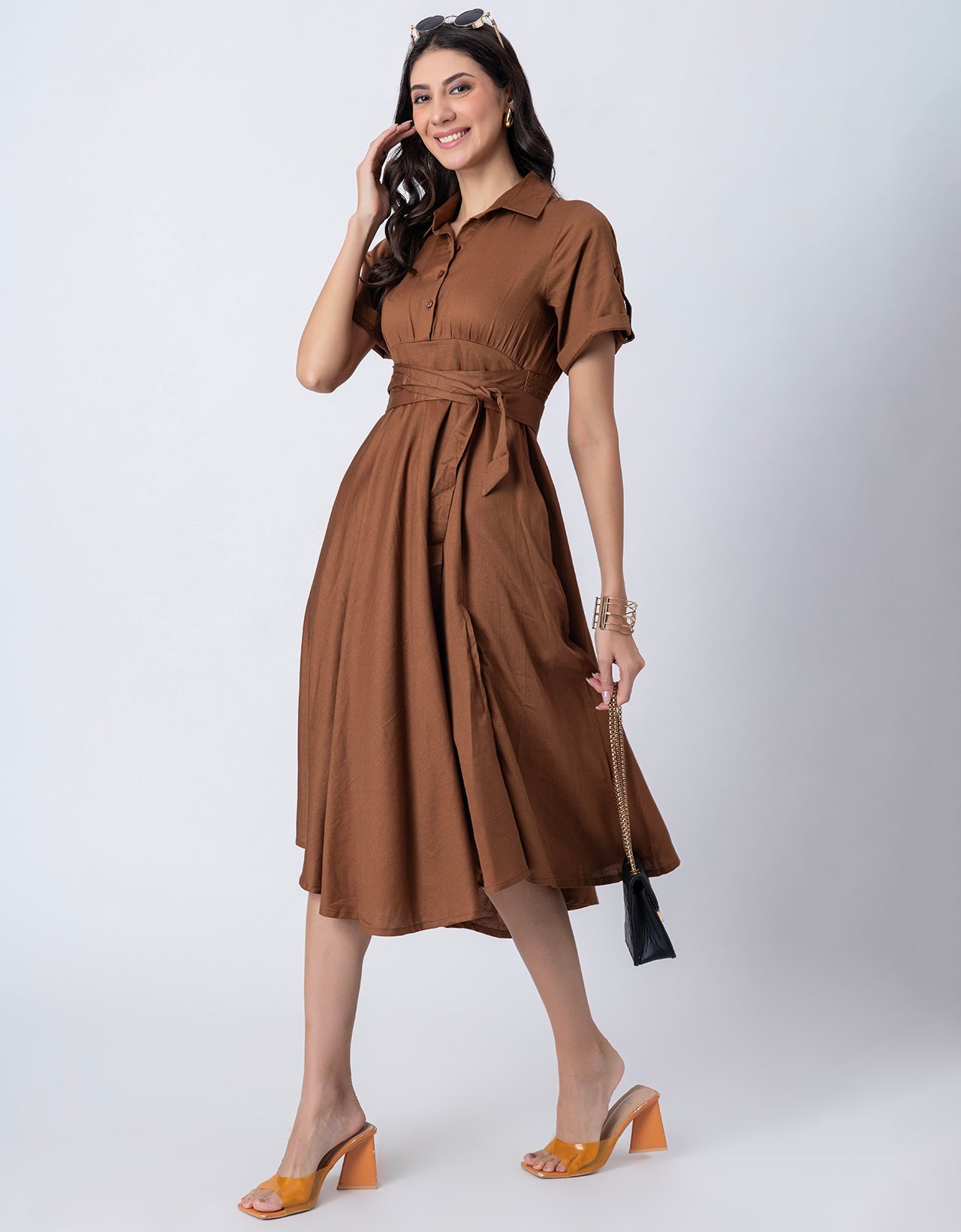 Exclusive Boho Style Solid Midi Women's Dress with Side Slit