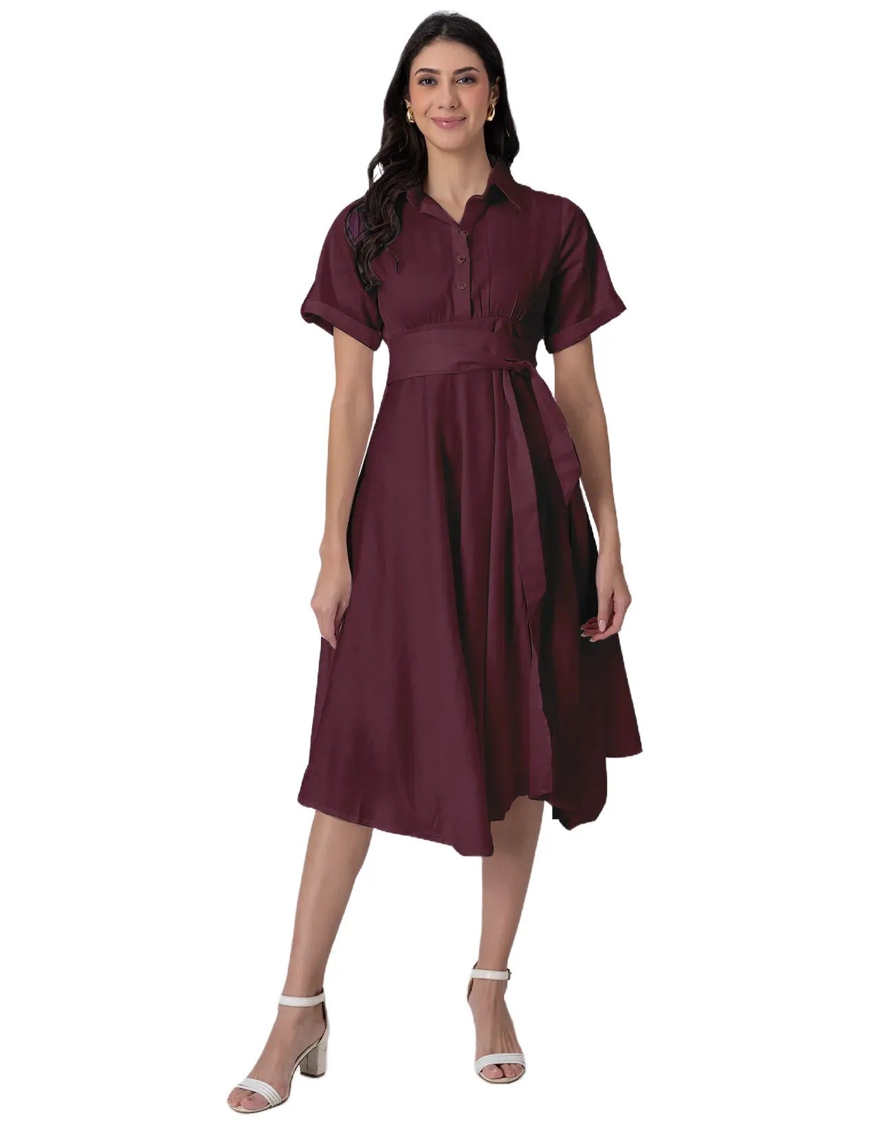 Exclusive Boho Style Solid Midi Women's Dress with Side Slit