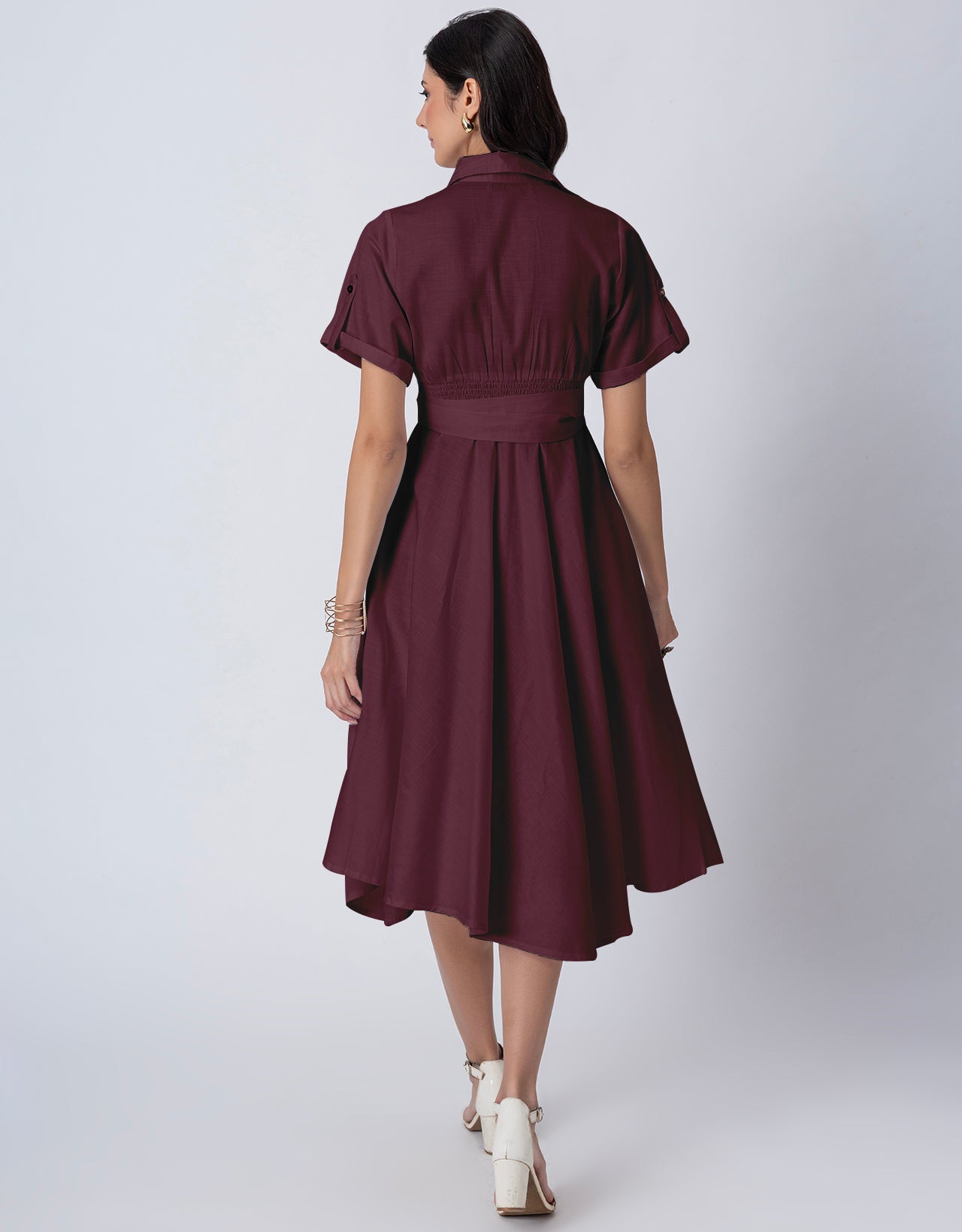 Exclusive Boho Style Solid Midi Women's Dress with Side Slit