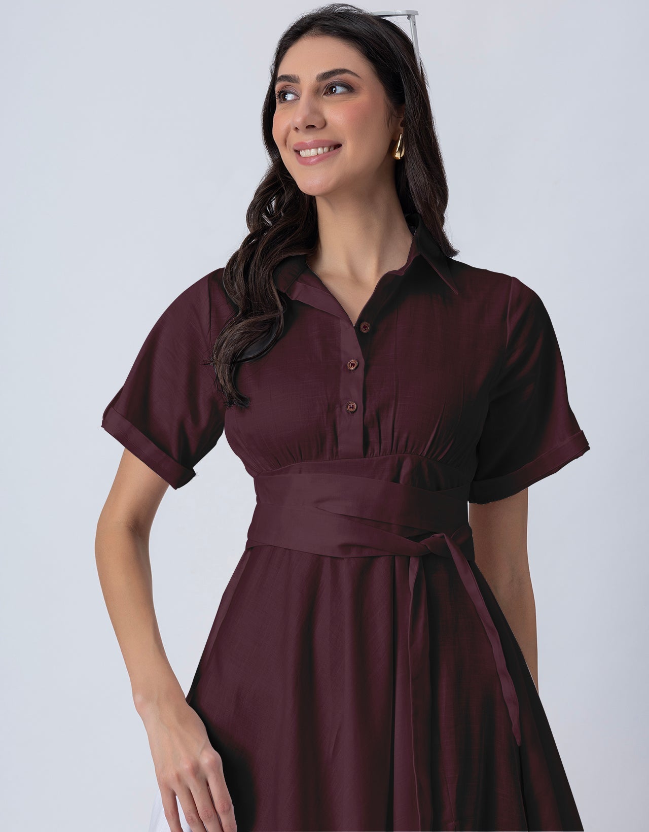Exclusive Boho Style Solid Midi Women's Dress with Side Slit