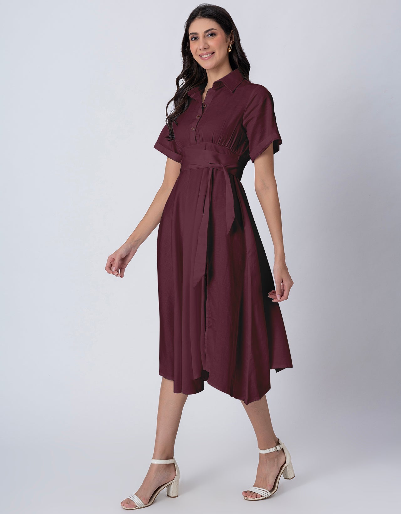 Exclusive Boho Style Solid Midi Women's Dress with Side Slit